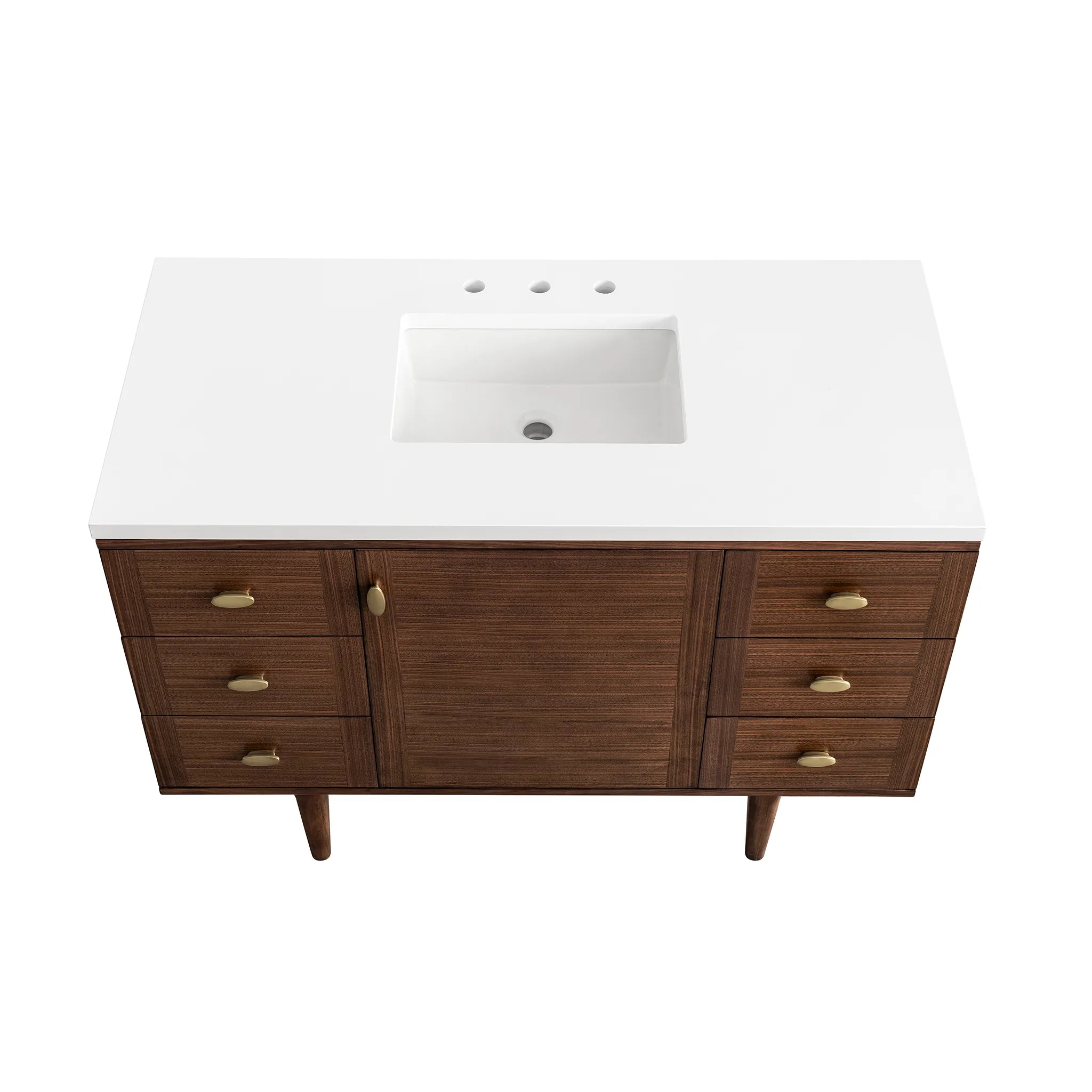 48" Amberly Single Vanity in Mid-Century Walnut-White Zeus Silestone-8" Widespread image 10