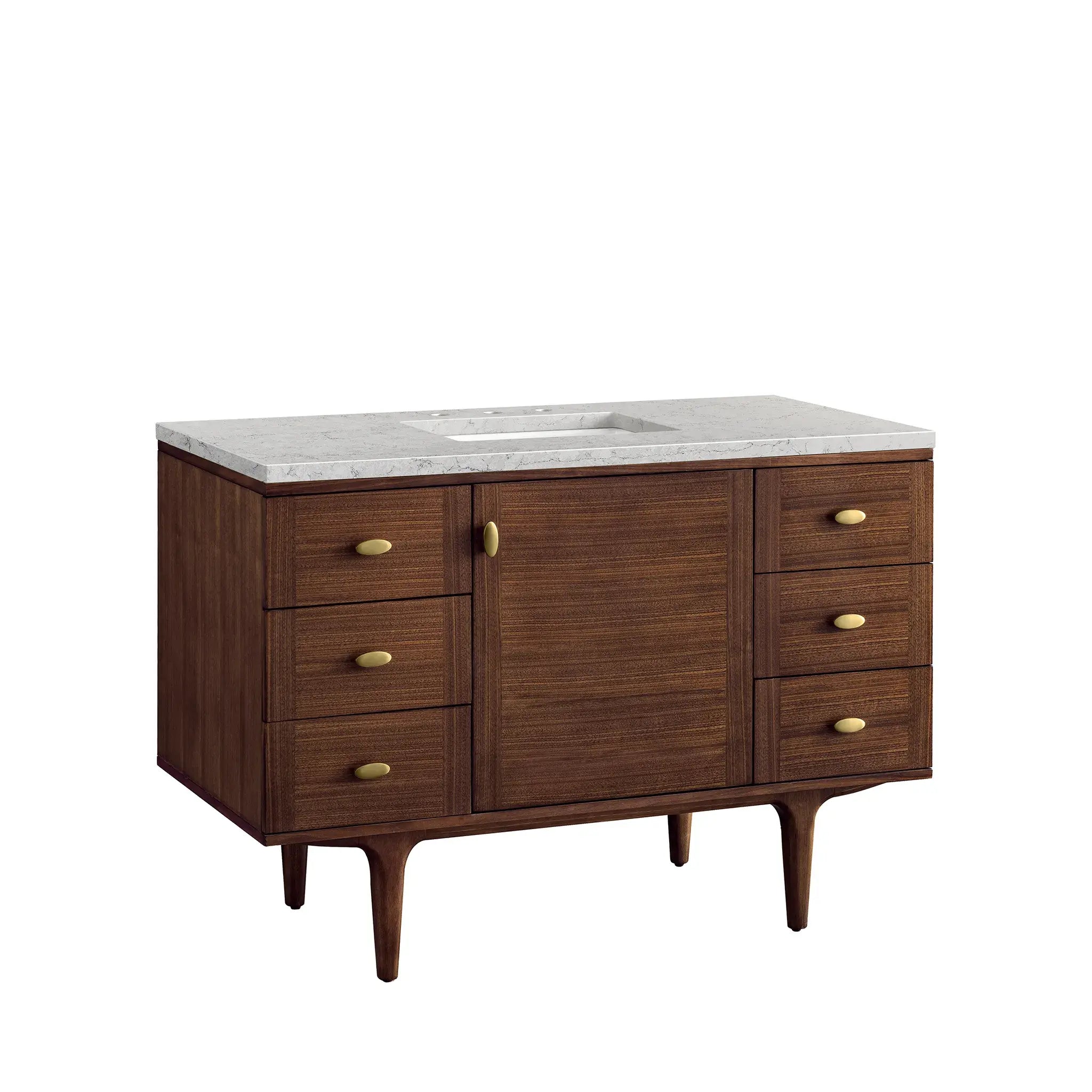 48" Amberly Single Vanity in Mid-Century Walnut Wireless Charger-Eternal Jasmine Pearl Silestone-8" Widespread image 13