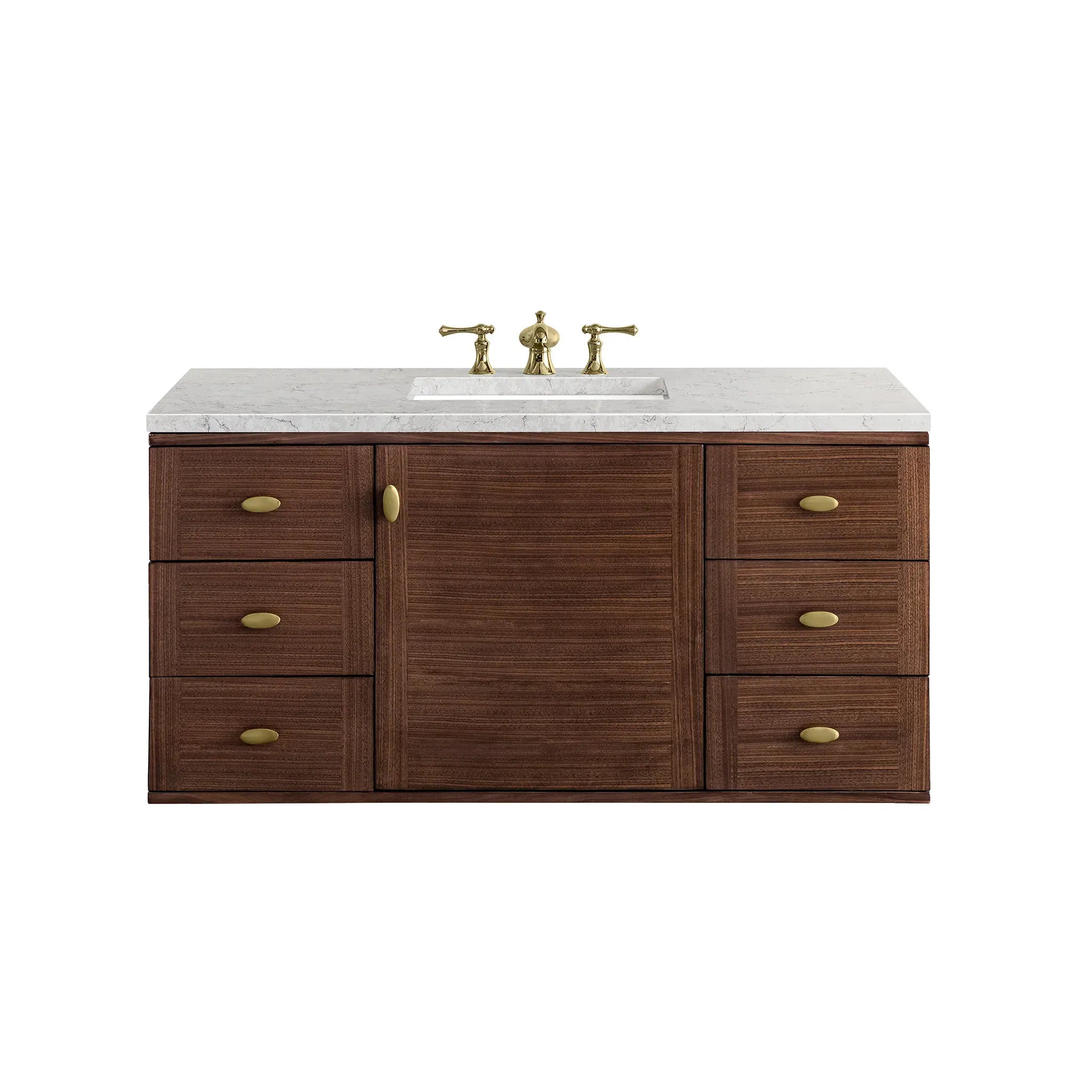 48" Amberly Single Vanity in Mid-Century Walnut Wireless Charger-Eternal Jasmine Pearl Silestone-8" Widespread image 1
