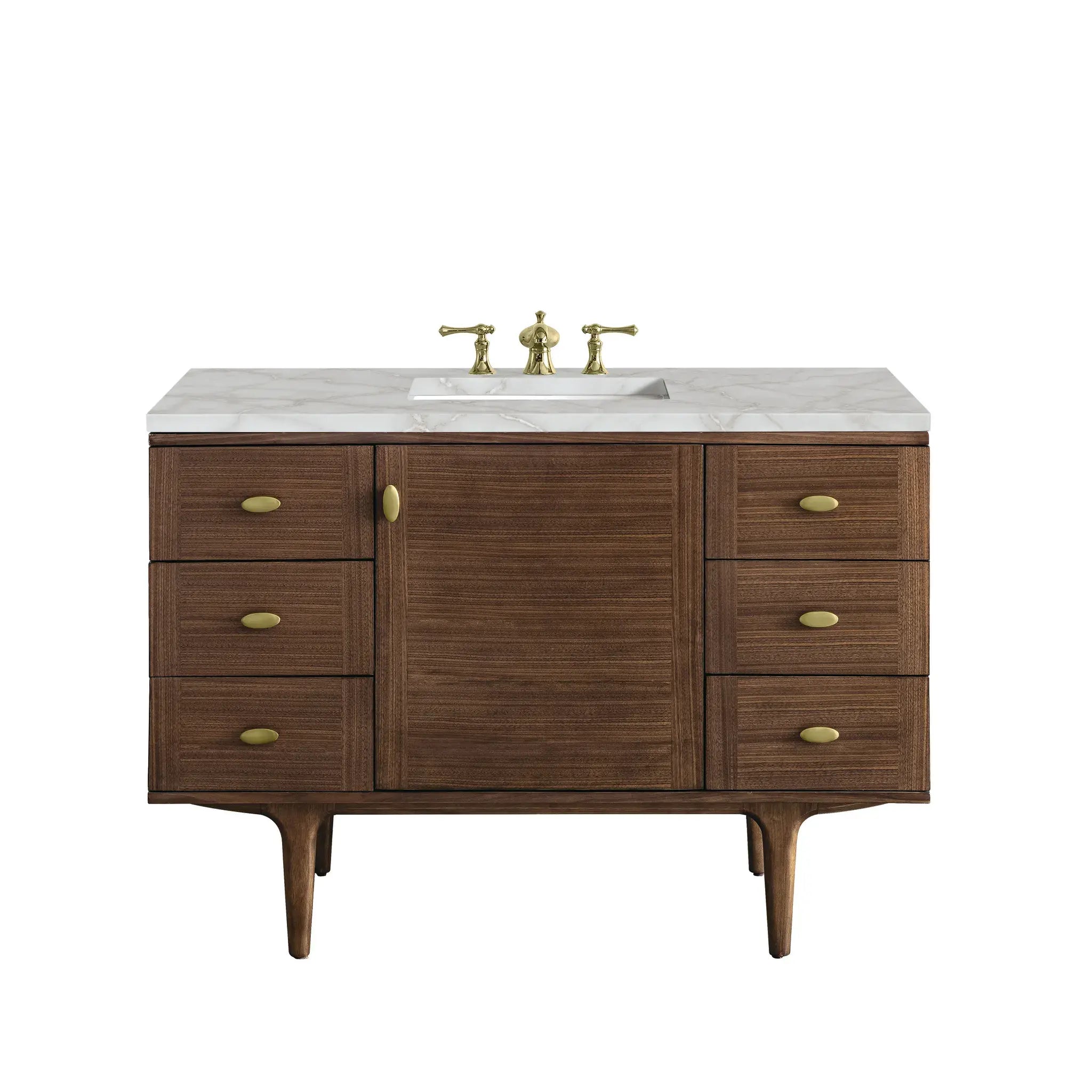 48" Amberly Single Vanity in Mid-Century Walnut by James Martin Vanities - AURA Modern Home