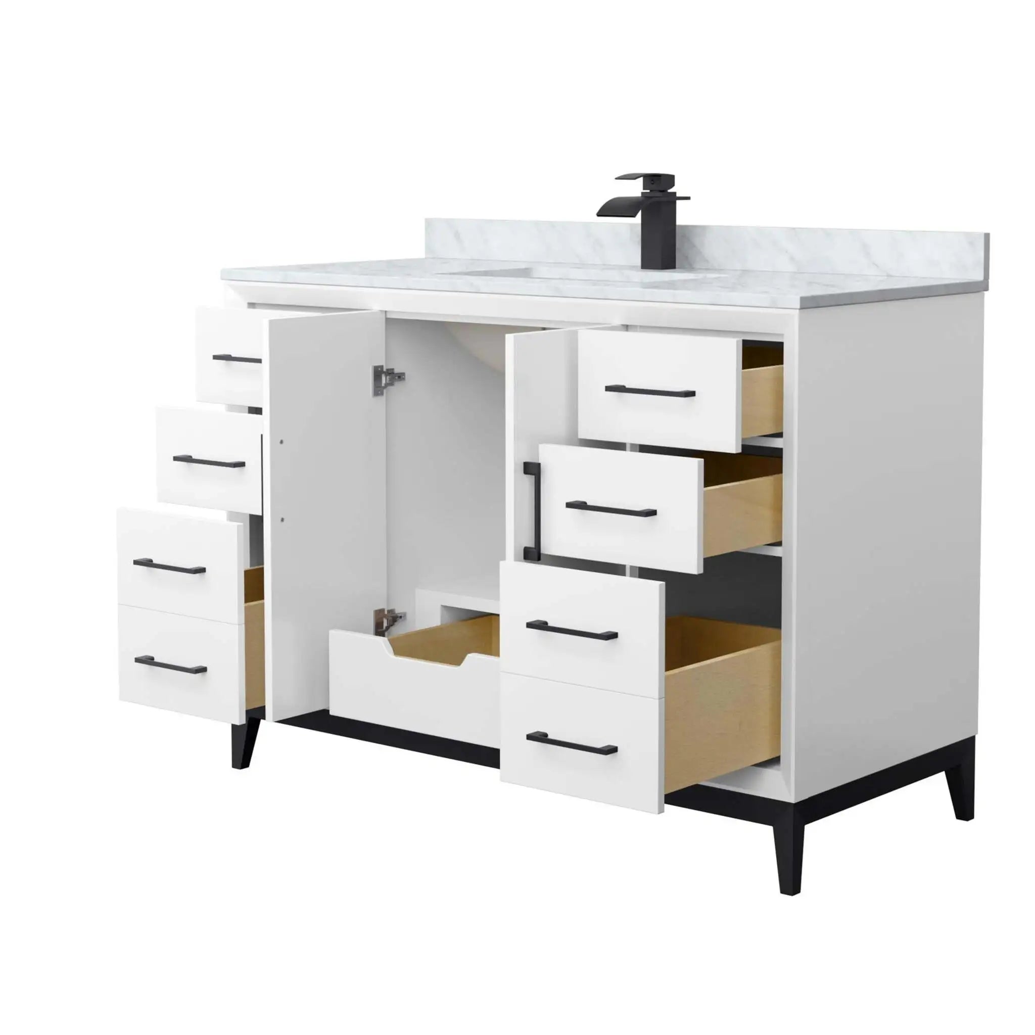 48" Amici Single Bathroom Vanity in White with Matte Black Trim by Wyndham