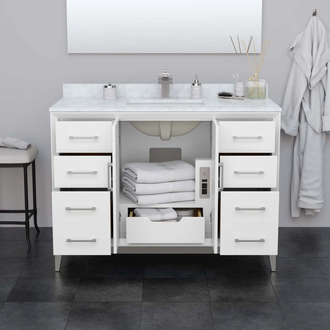 48" Amici Single Bathroom Vanity in White with Matte Black Trim by Wyndham