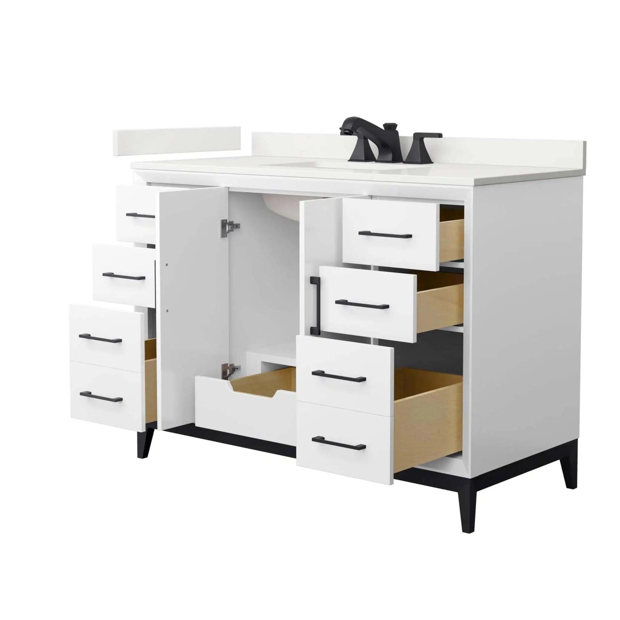 48" Amici Single Bathroom Vanity in White with Matte Black Trim by Wyndham