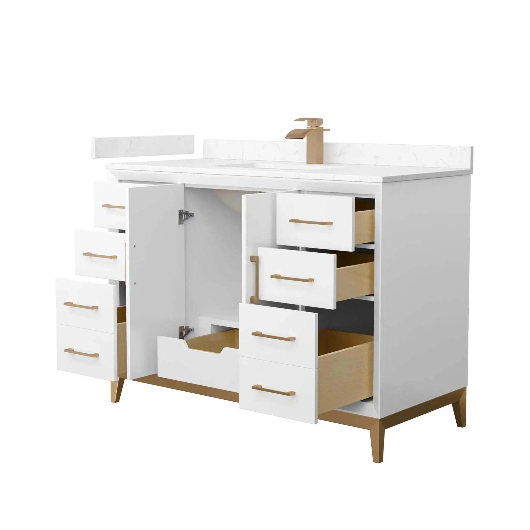 48" Amici Single Bathroom Vanity in White with Satin Bronze Trim by Wyndham