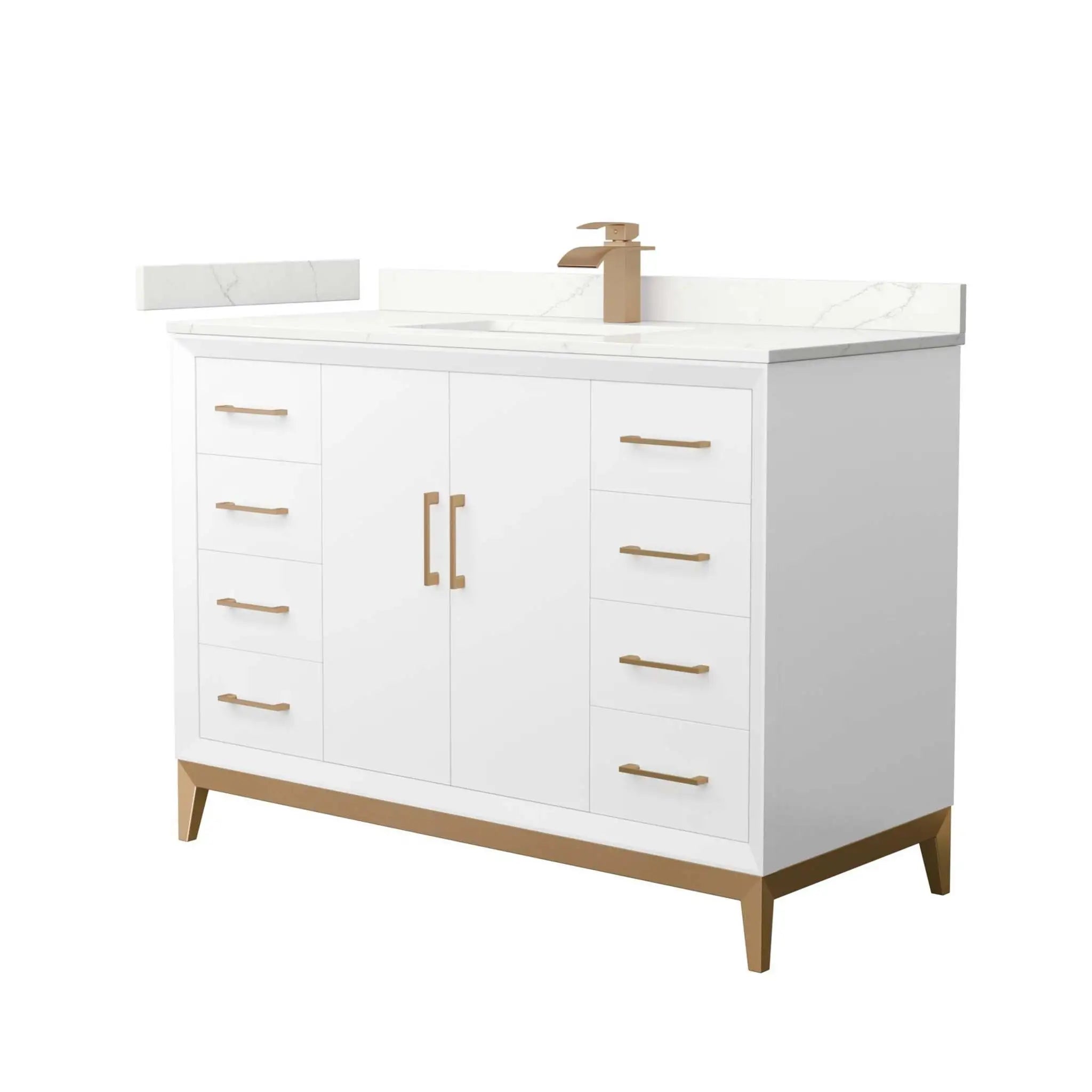 48" Amici Single Bathroom Vanity in White with Satin Bronze Trim by Wyndham