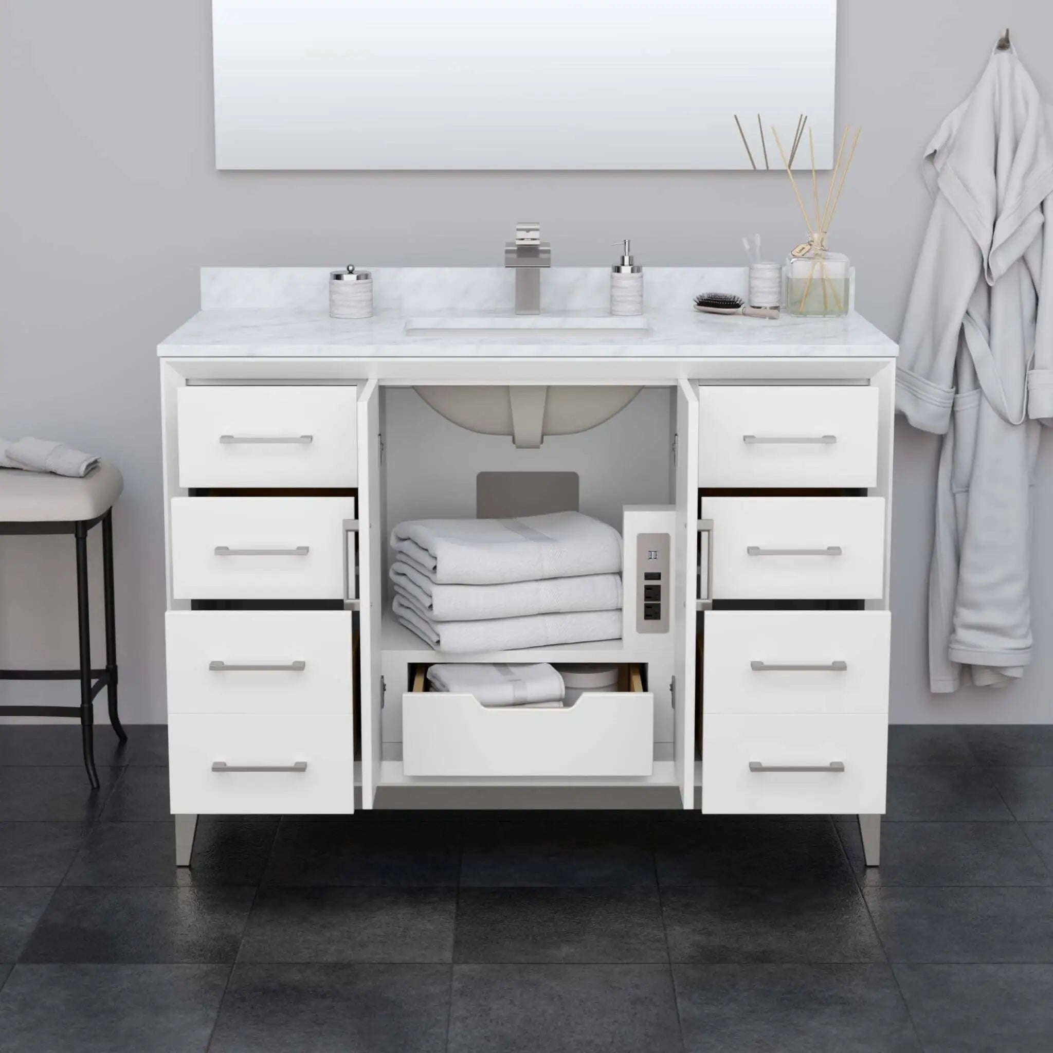 48" Amici Single Bathroom Vanity in White with Satin Bronze Trim by Wyndham