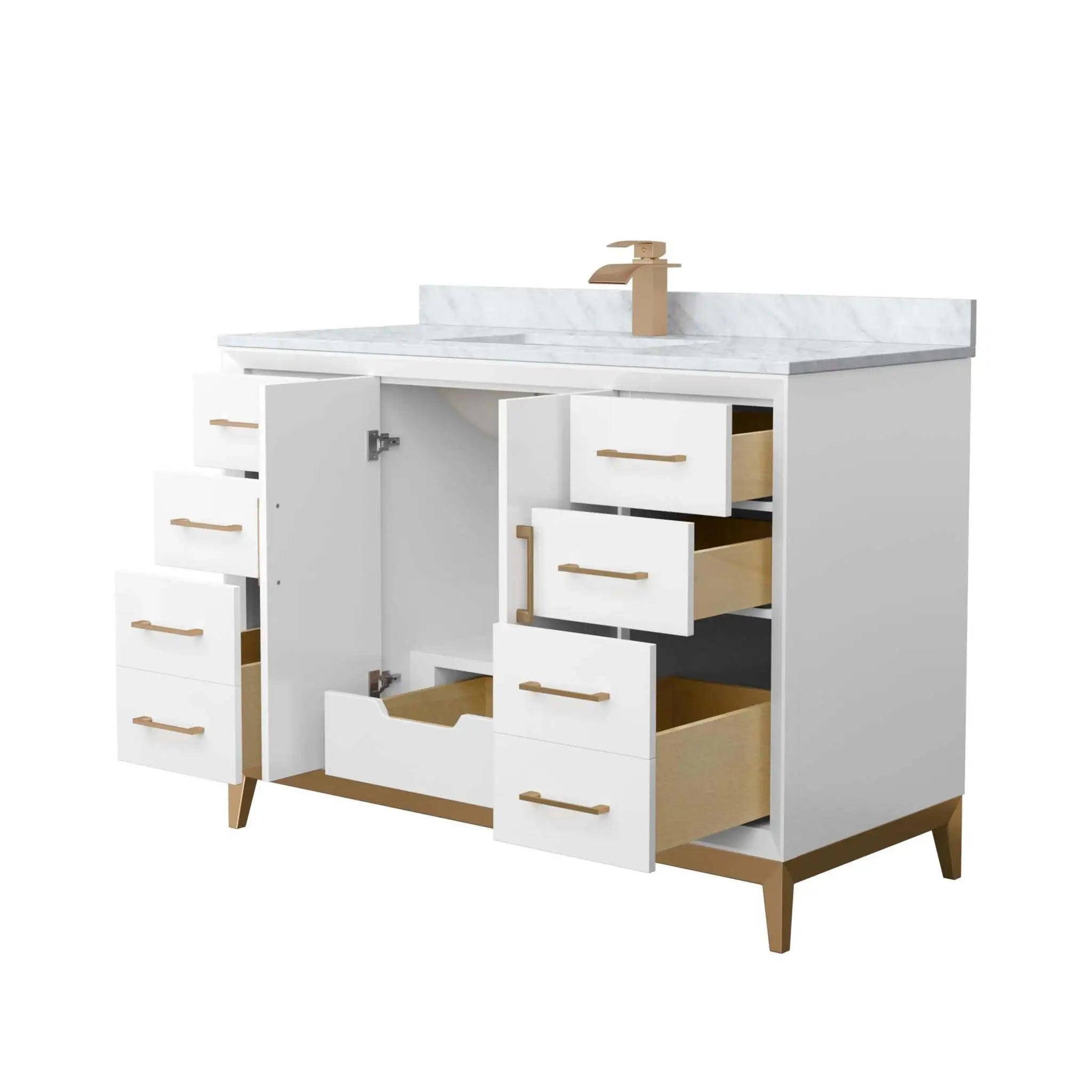 48" Amici Single Bathroom Vanity in White with Satin Bronze Trim by Wyndham