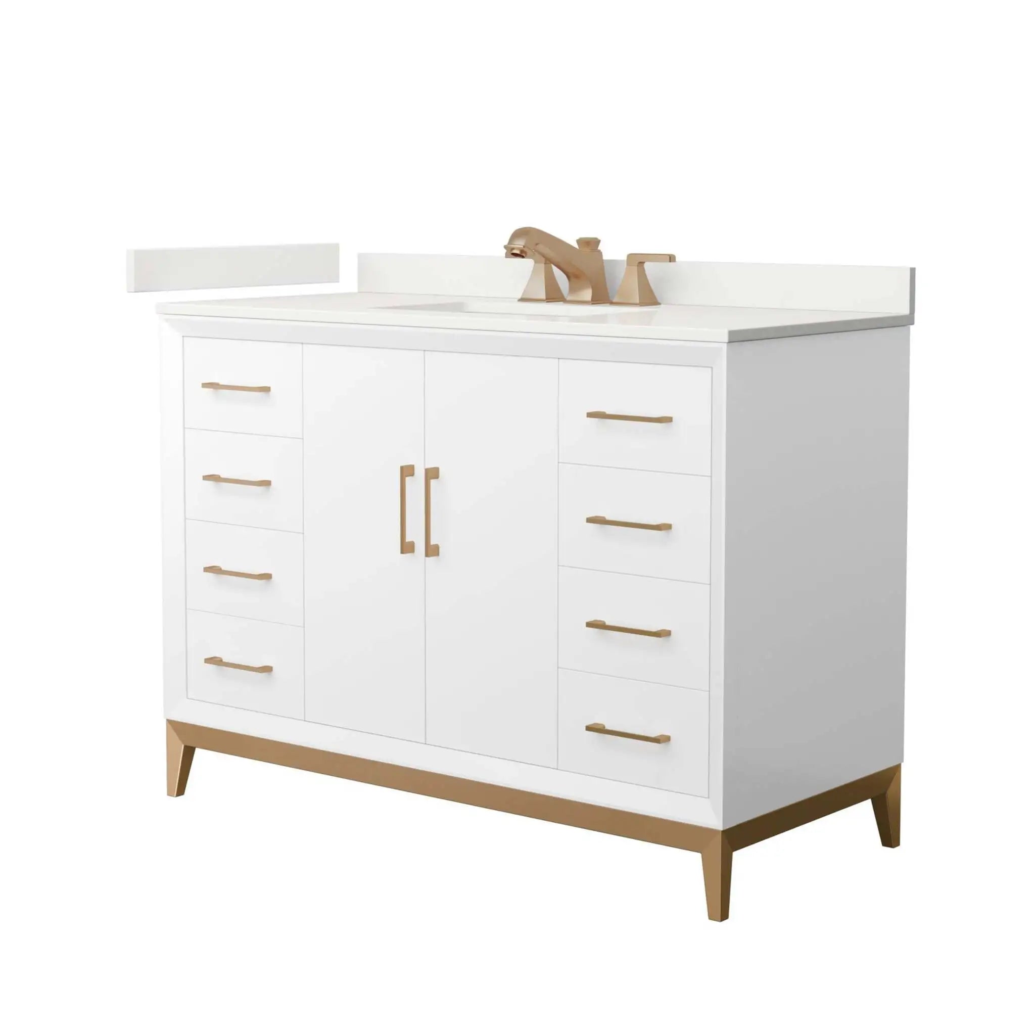 48" Amici Single Bathroom Vanity in White with Satin Bronze Trim by Wyndham