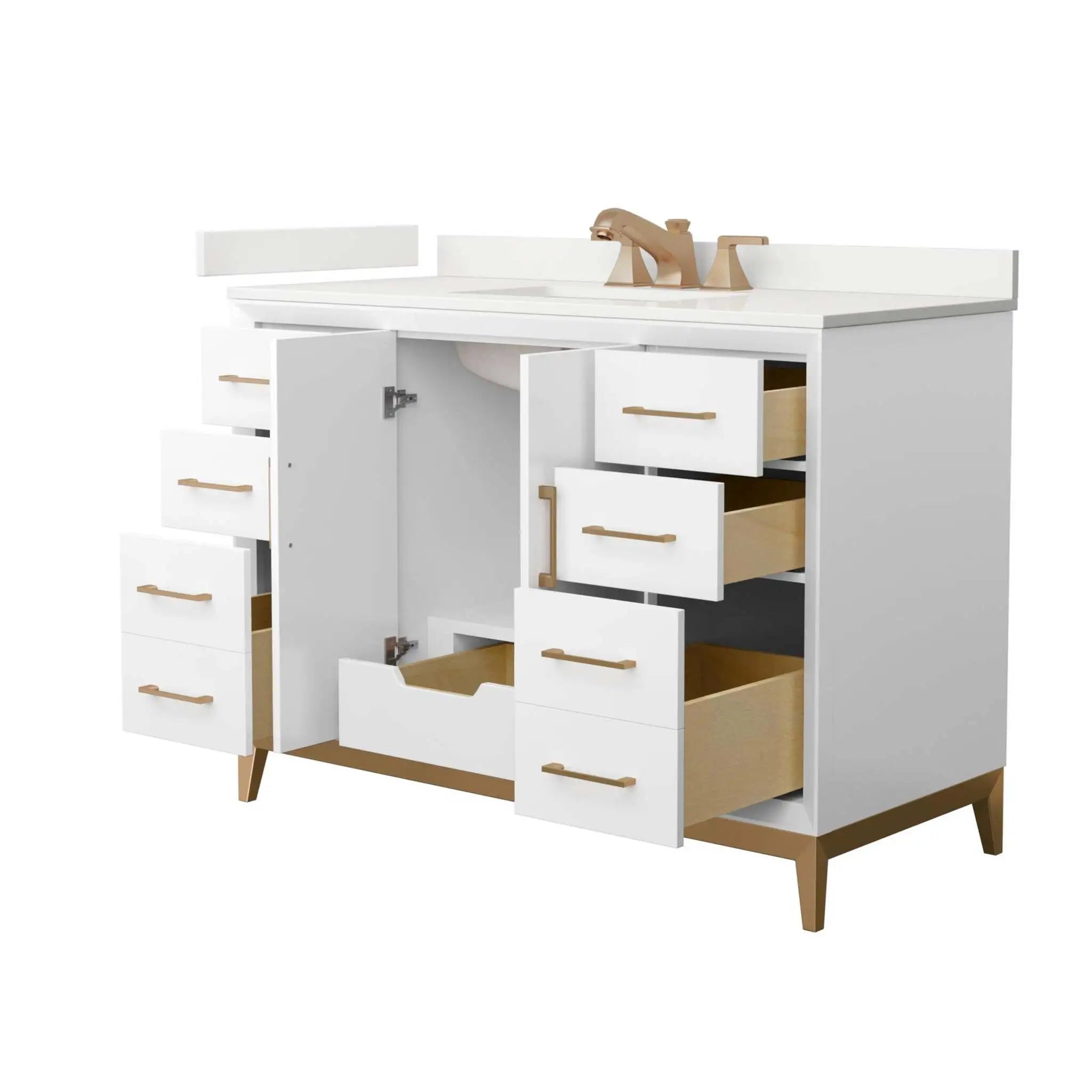 48" Amici Single Bathroom Vanity in White with Satin Bronze Trim by Wyndham