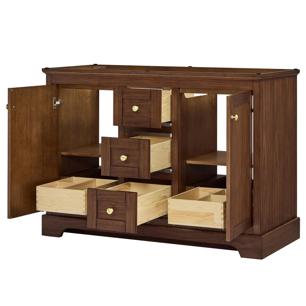 48" Avery Double Bathroom Vanity Dark Walnut Brushed Gold Trim by wyndham View 42