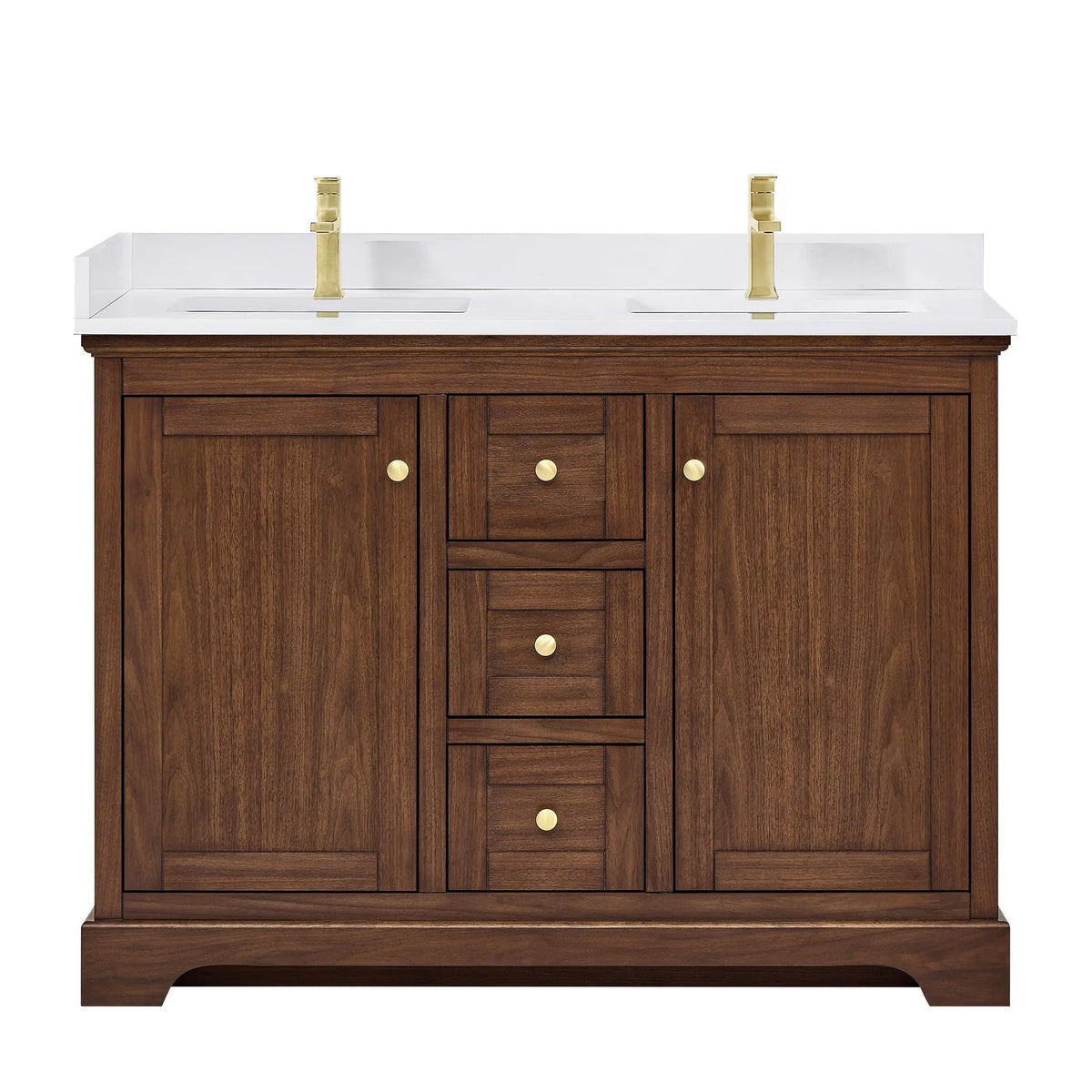 48" Avery Double Bathroom Vanity Dark Walnut Brushed Gold Trim by wyndham View 6
