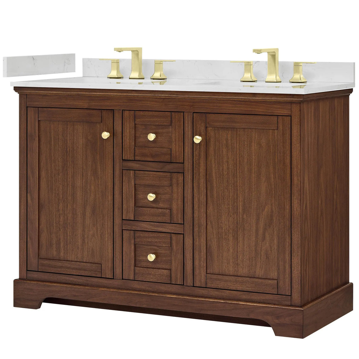 48" Avery Double Bathroom Vanity Dark Walnut Brushed Gold Trim by wyndham View 15
