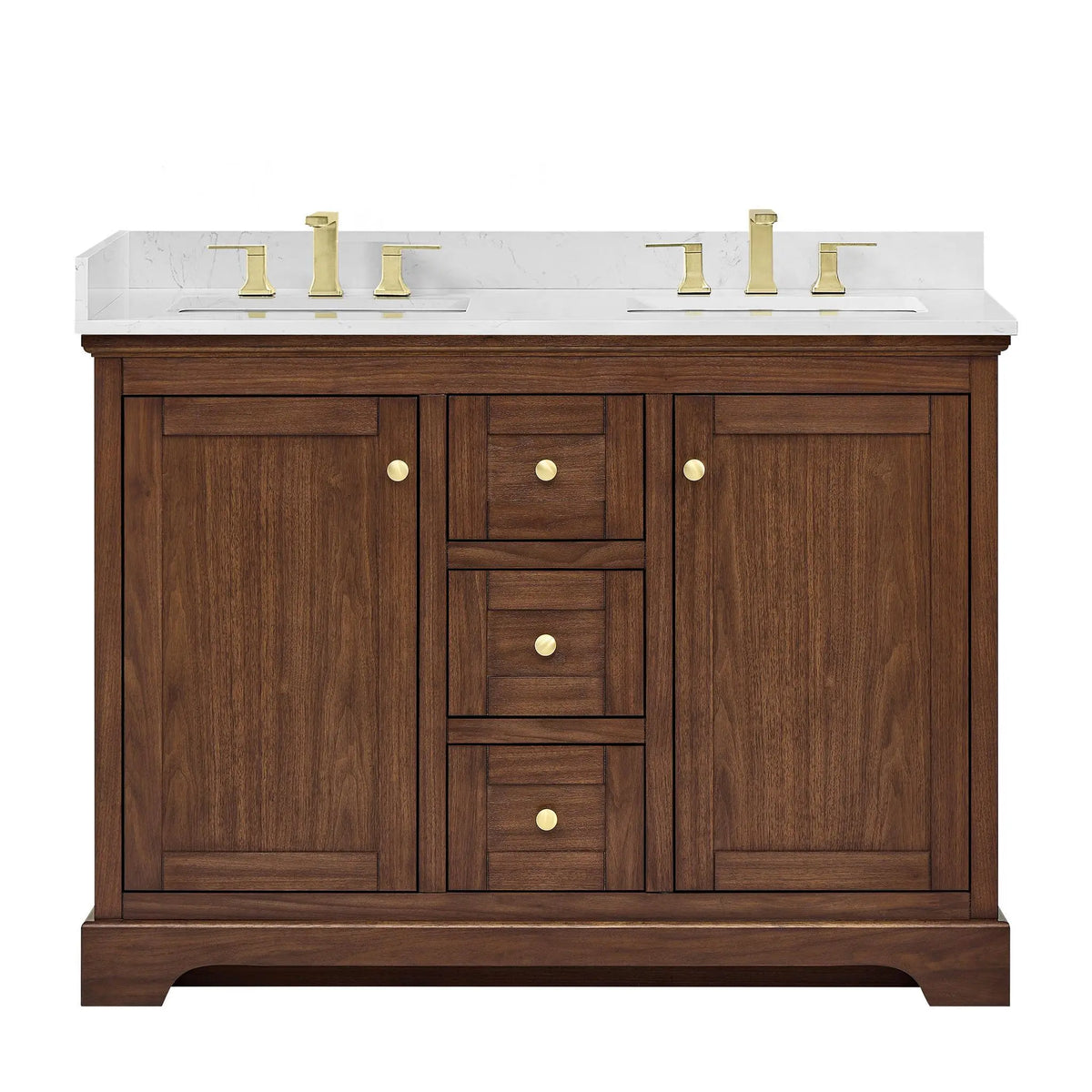 48" Avery Double Bathroom Vanity Dark Walnut Brushed Gold Trim by wyndham View 11