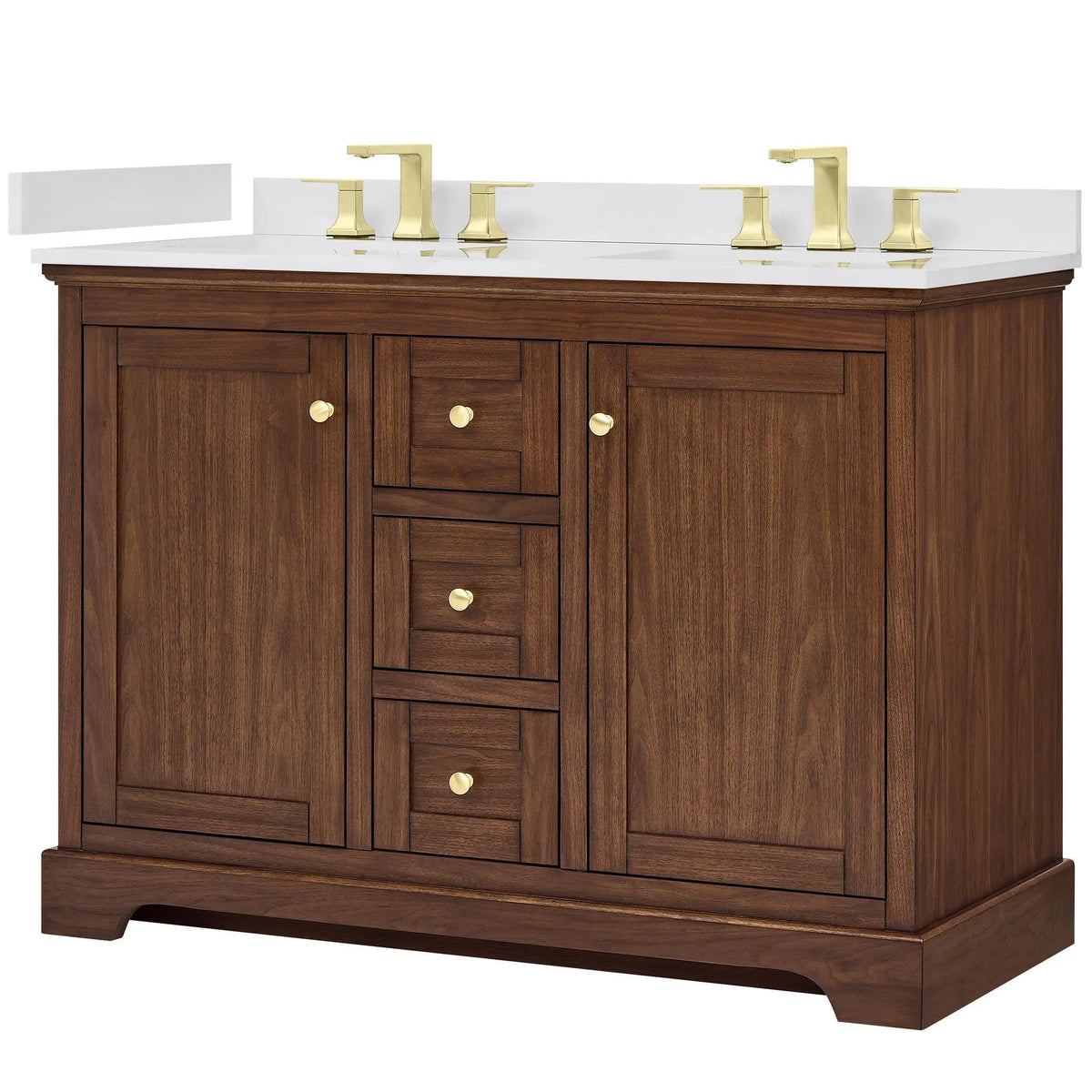 48" Avery Double Bathroom Vanity Dark Walnut Brushed Gold Trim by wyndham View 20