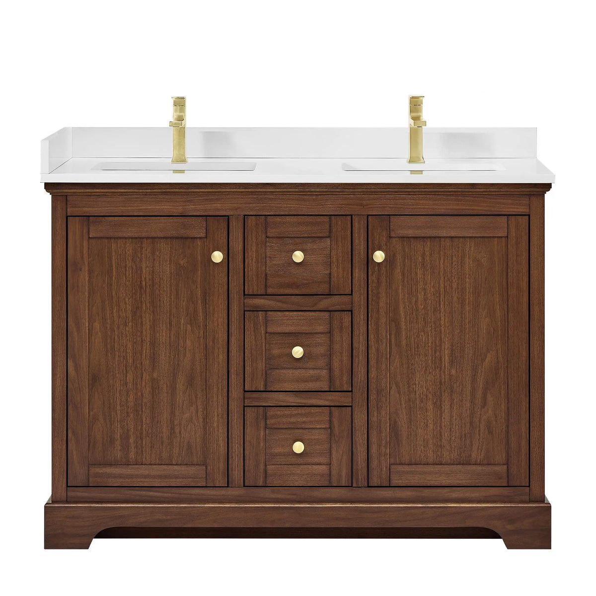 48" Avery Double Bathroom Vanity Dark Walnut Brushed Gold Trim by wyndham View 21