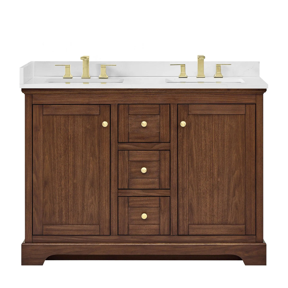 48" Avery Double Bathroom Vanity Dark Walnut Brushed Gold Trim by wyndham View 36