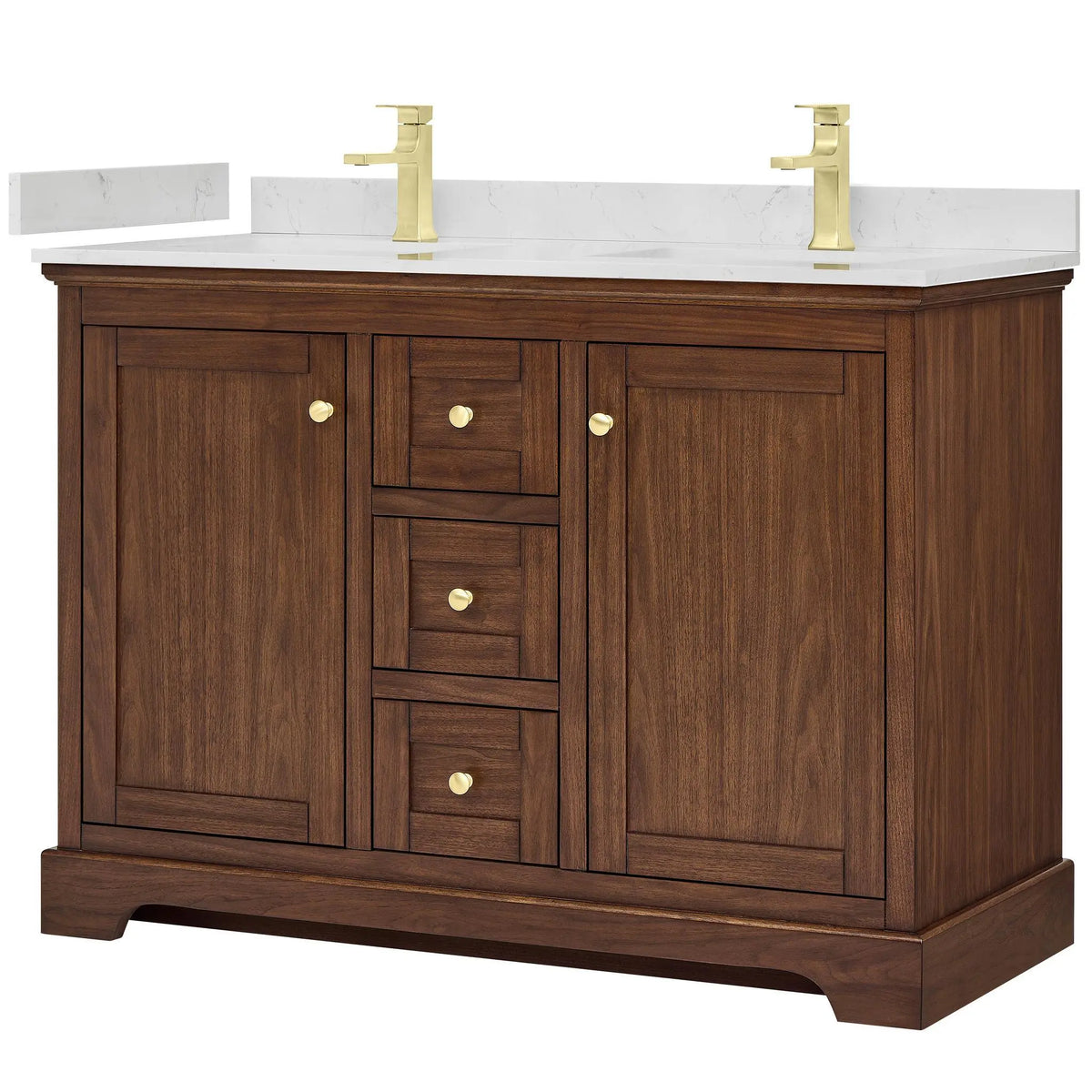 48" Avery Double Bathroom Vanity Dark Walnut Brushed Gold Trim by wyndham View 5