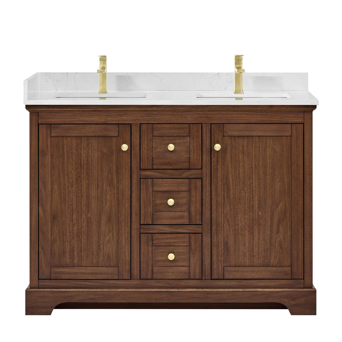 48" Avery Double Bathroom Vanity Dark Walnut Brushed Gold Trim by wyndham View 1