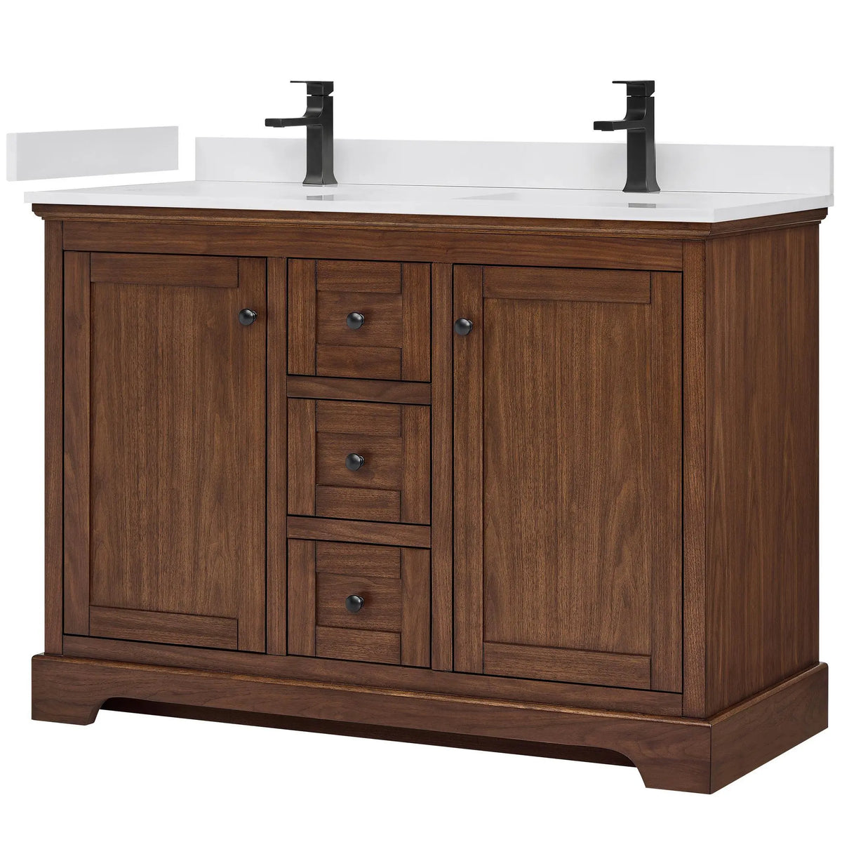 48" Avery Double Bathroom Vanity Dark Walnut Matte Black Trim by wyndham View 10