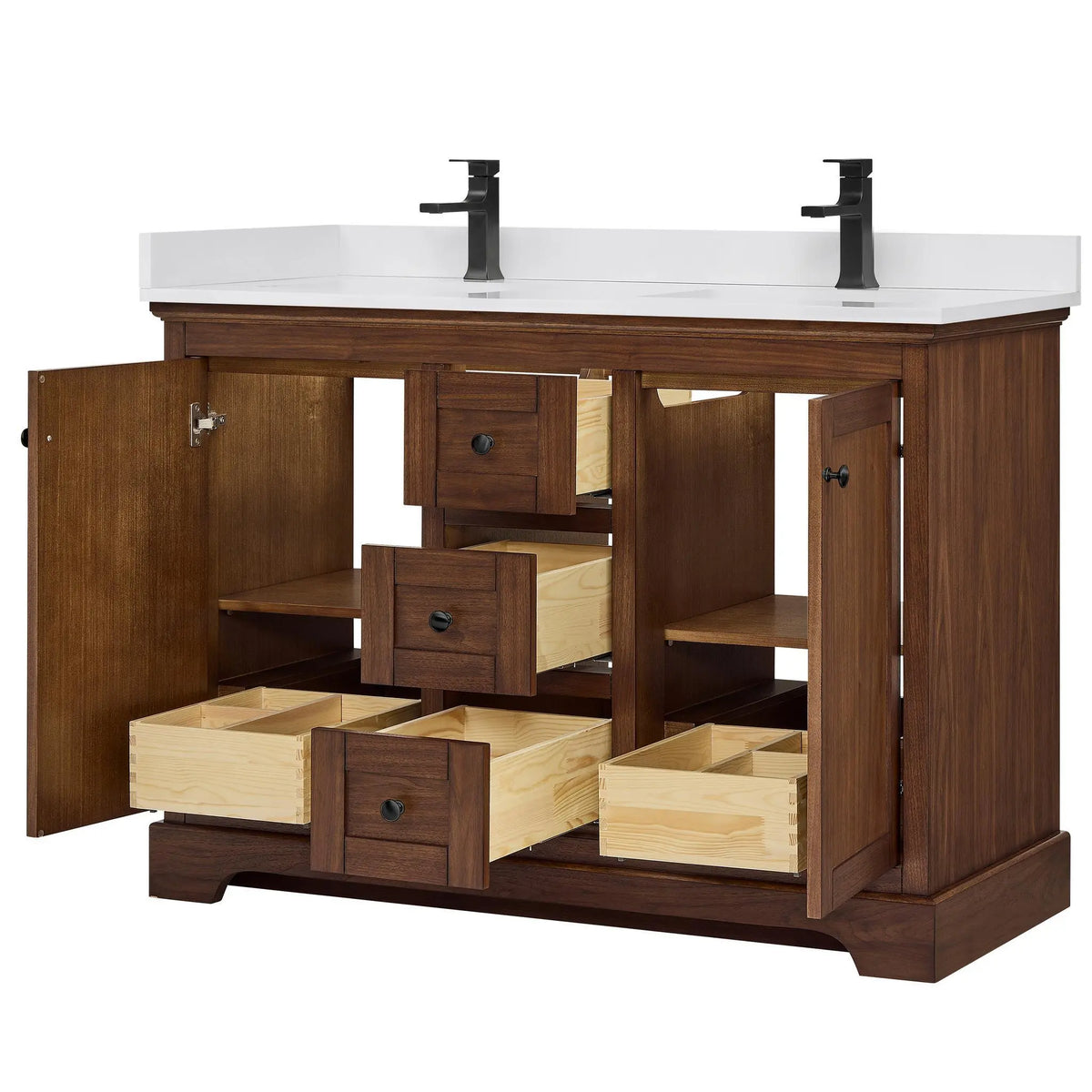 48" Avery Double Bathroom Vanity Dark Walnut Matte Black Trim by wyndham View 8
