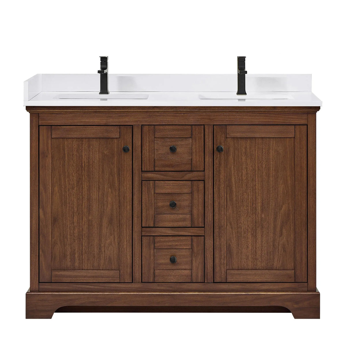 48" Avery Double Bathroom Vanity Dark Walnut Matte Black Trim by wyndham View 6