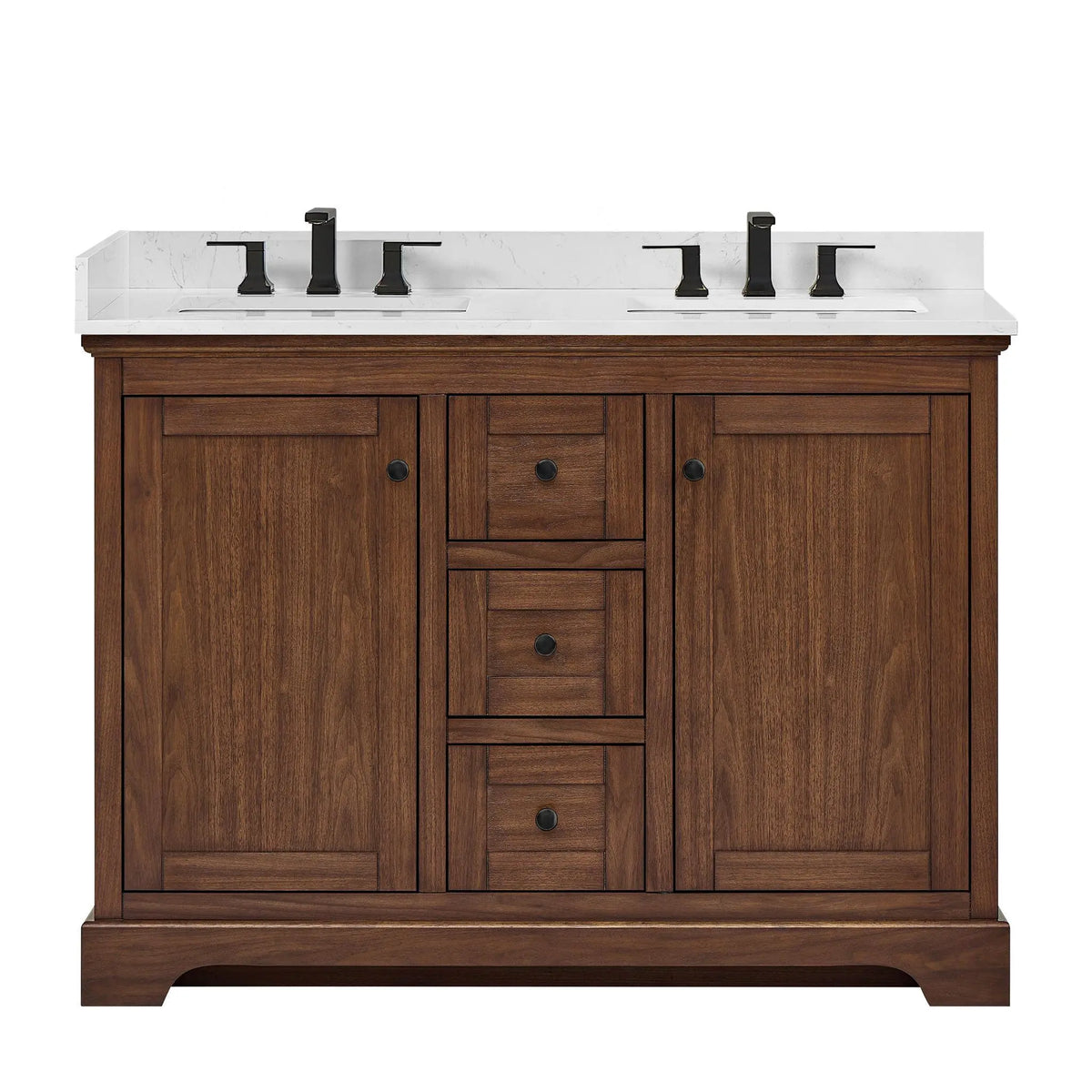 48" Avery Double Bathroom Vanity Dark Walnut Matte Black Trim by wyndham View 11