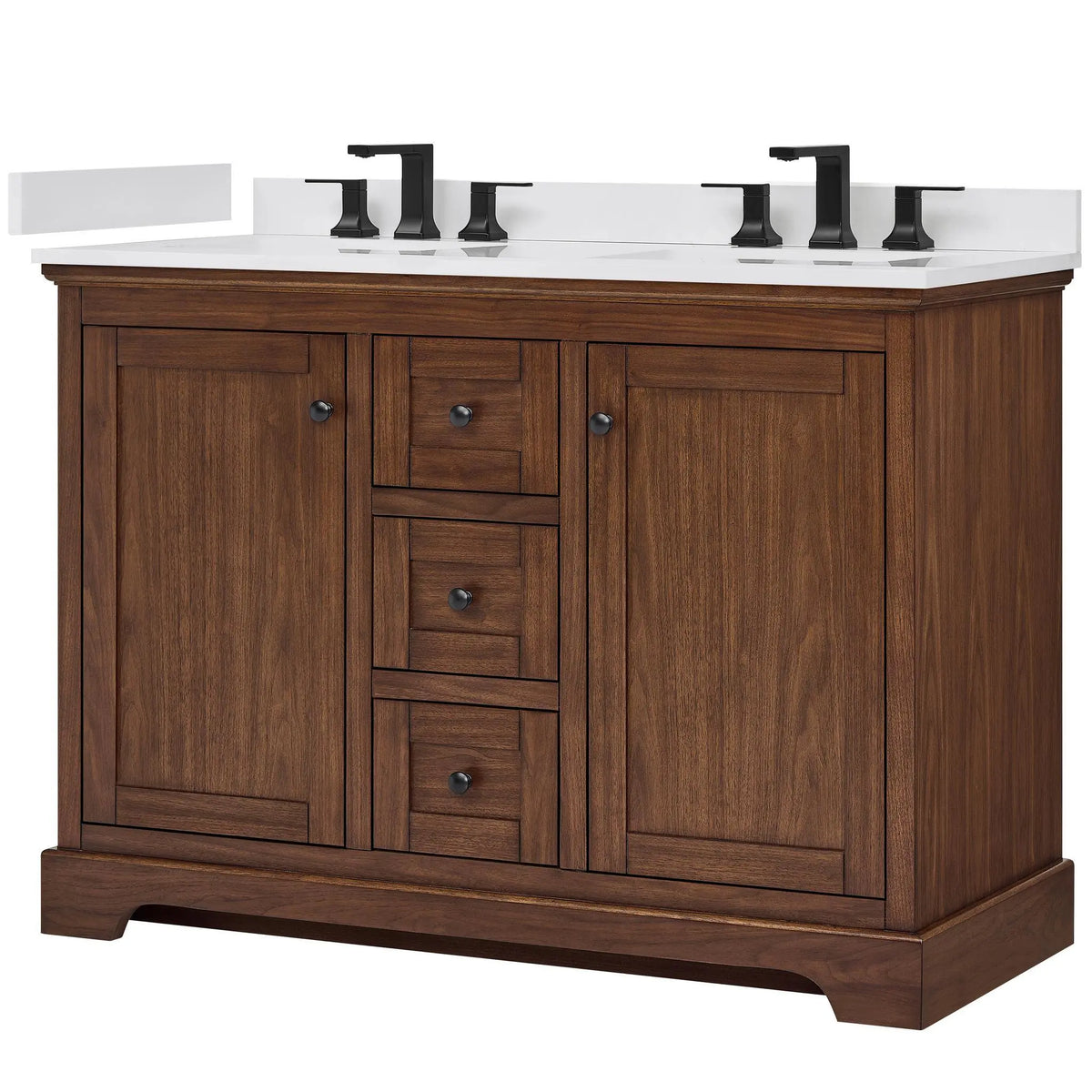 48" Avery Double Bathroom Vanity Dark Walnut Matte Black Trim by wyndham View 20