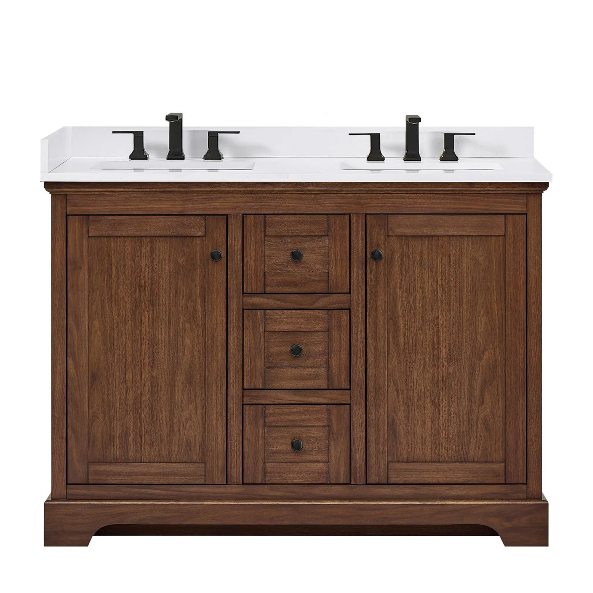 48" Avery Double Bathroom Vanity Dark Walnut Matte Black Trim by wyndham View 16