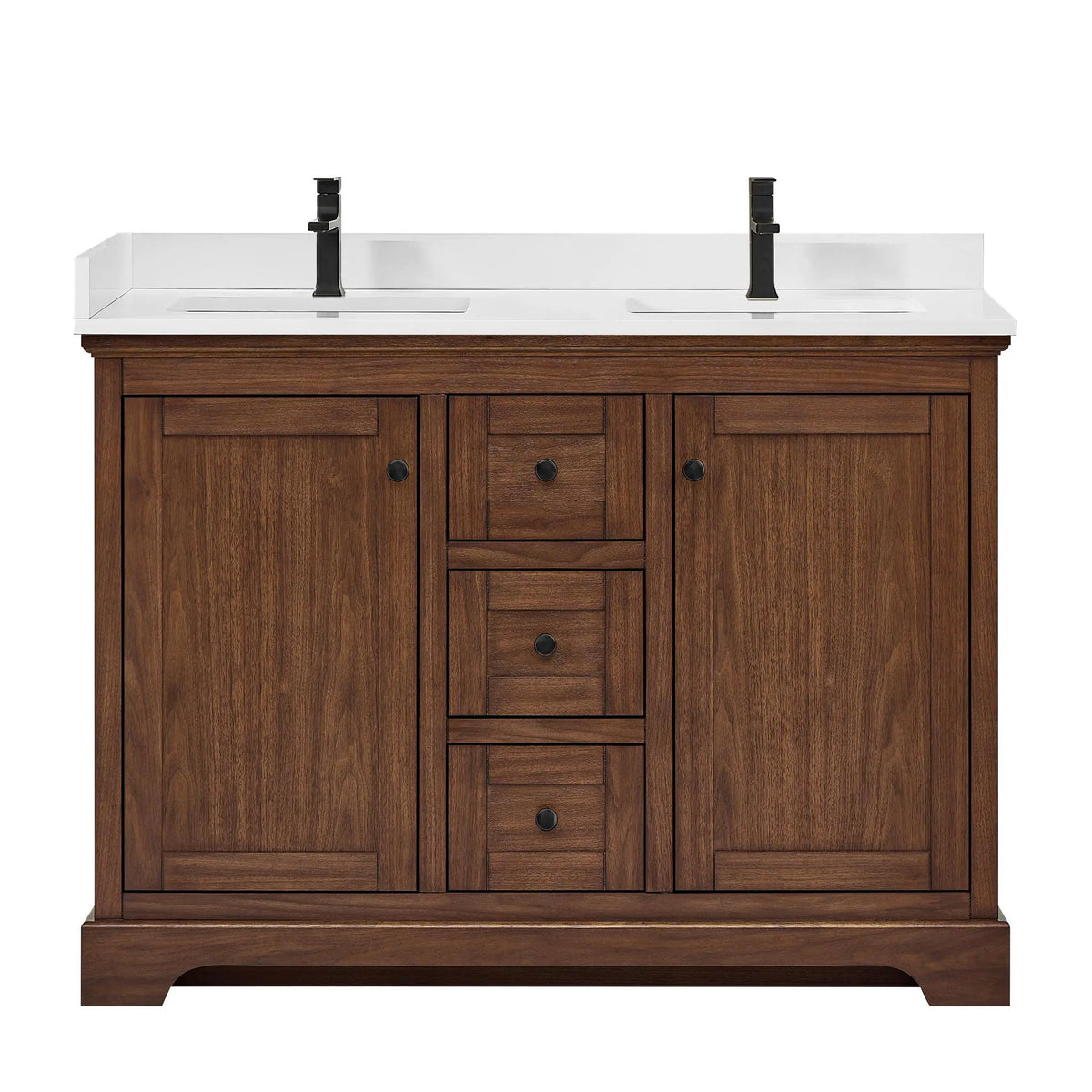 48" Avery Double Bathroom Vanity Dark Walnut Matte Black Trim by wyndham View 21
