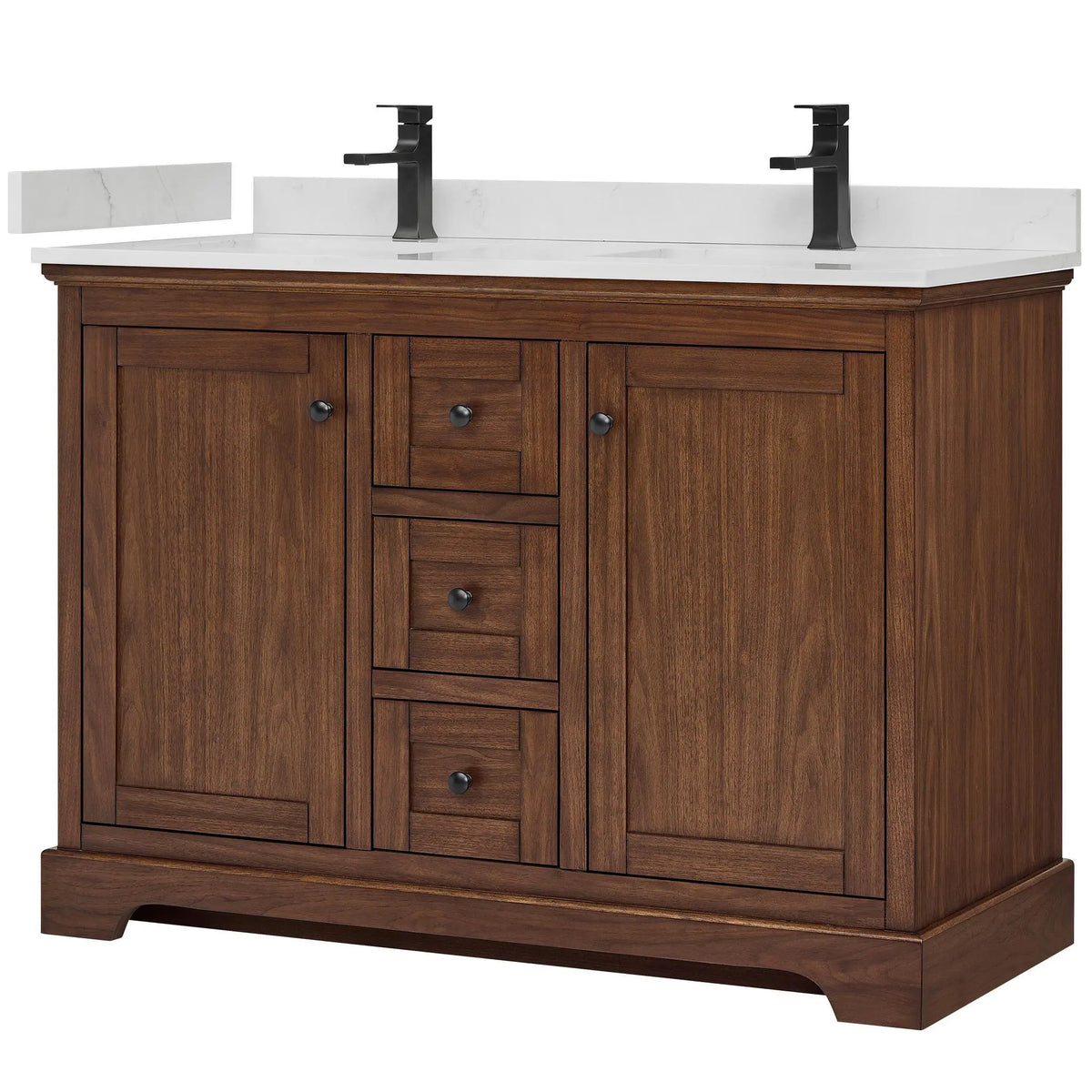 48" Avery Double Bathroom Vanity Dark Walnut Matte Black Trim by wyndham View 30