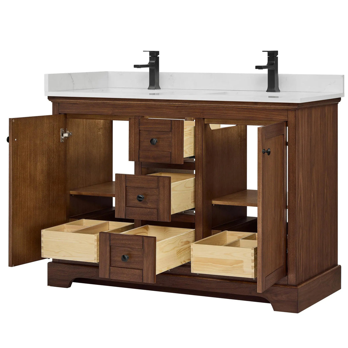 48" Avery Double Bathroom Vanity Dark Walnut Matte Black Trim by wyndham View 28
