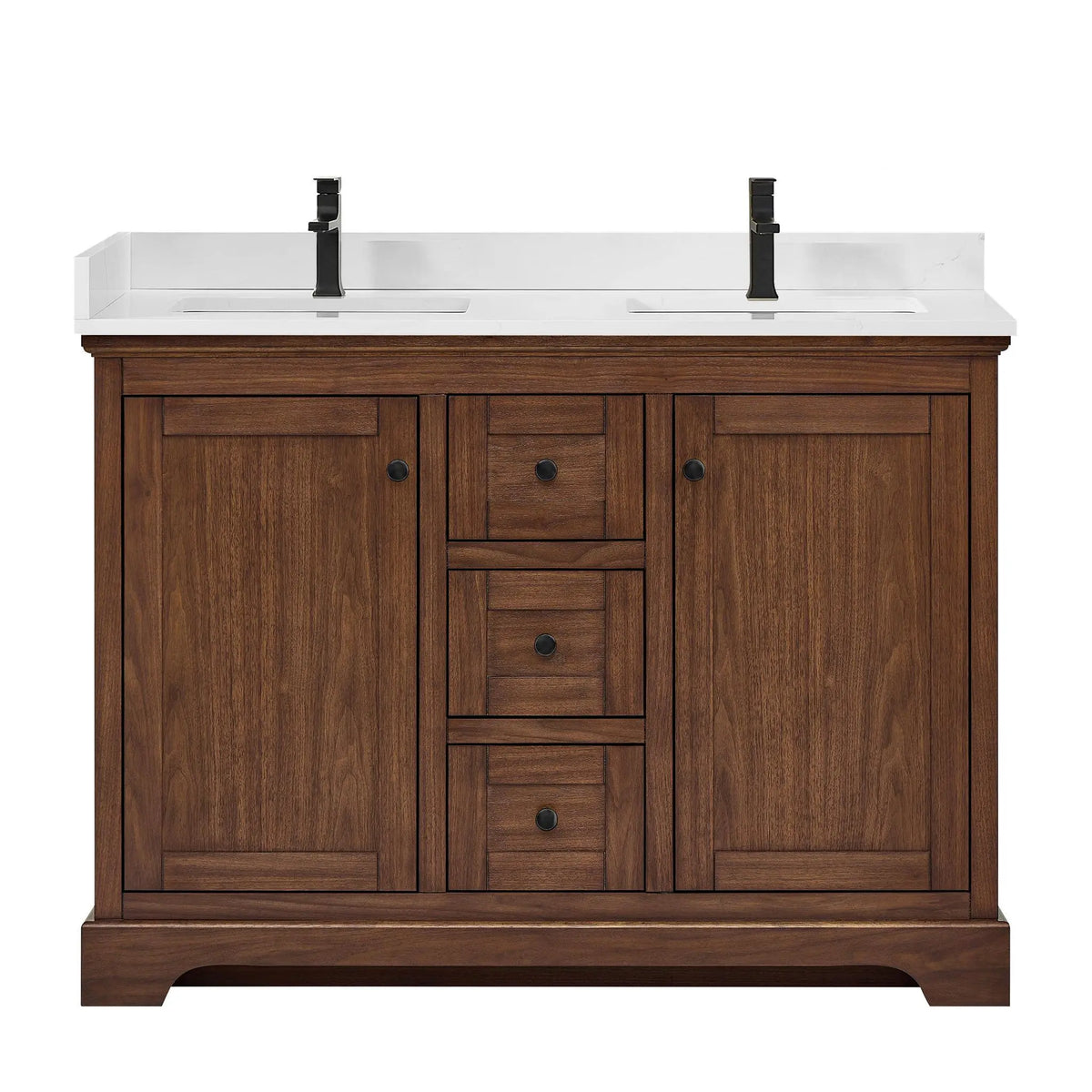 48" Avery Double Bathroom Vanity Dark Walnut Matte Black Trim by wyndham View 26