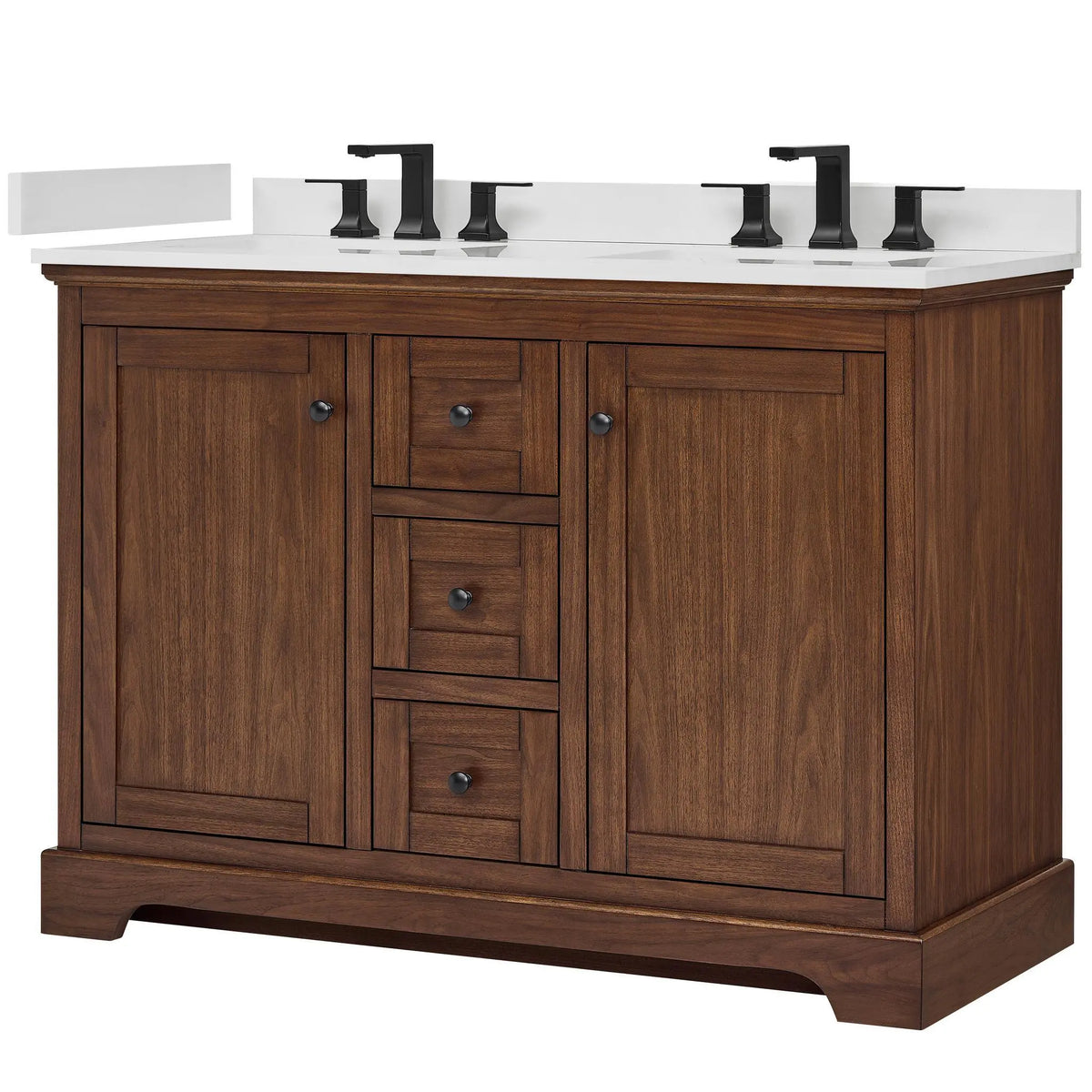 48" Avery Double Bathroom Vanity Dark Walnut Matte Black Trim by wyndham View 35