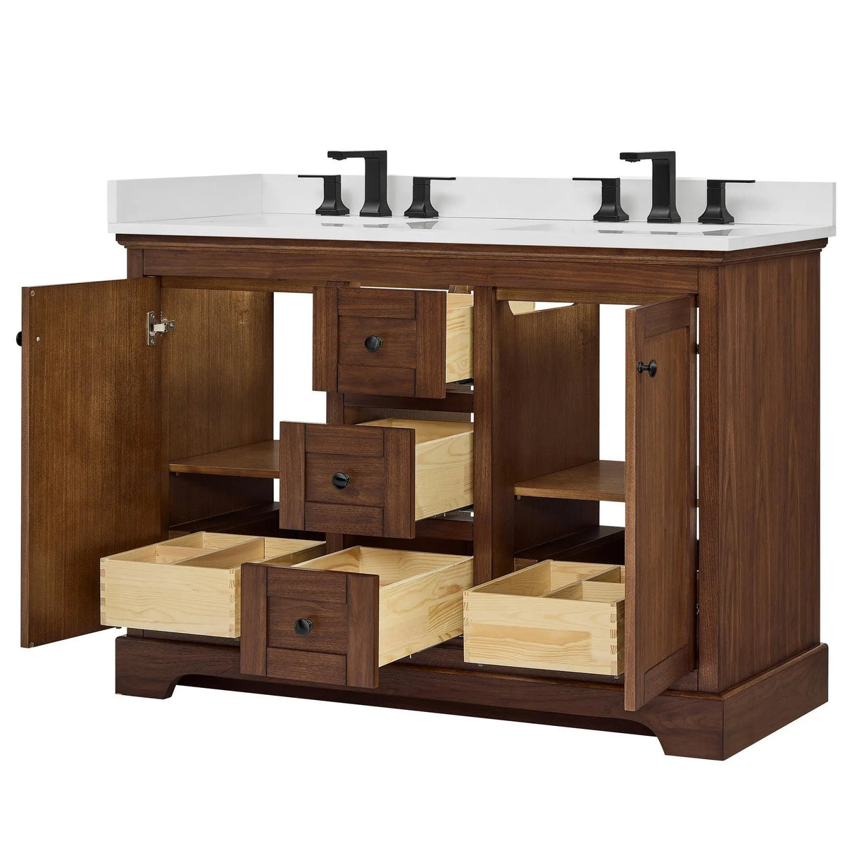 48" Avery Double Bathroom Vanity Dark Walnut Matte Black Trim by wyndham View 33