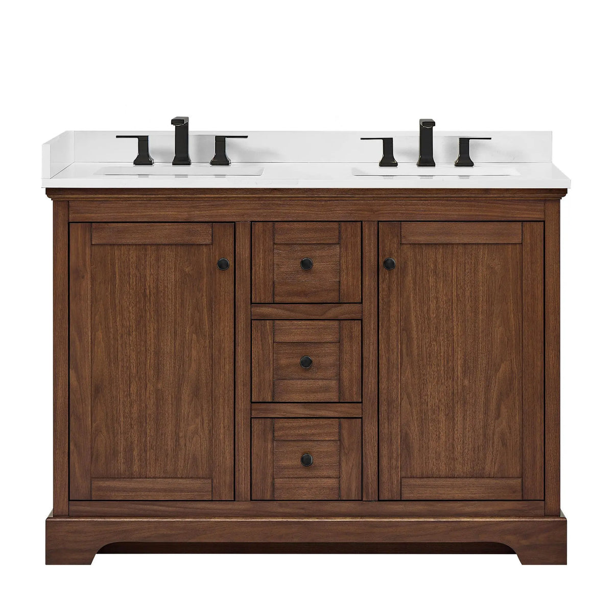 48" Avery Double Bathroom Vanity Dark Walnut Matte Black Trim by wyndham View 31