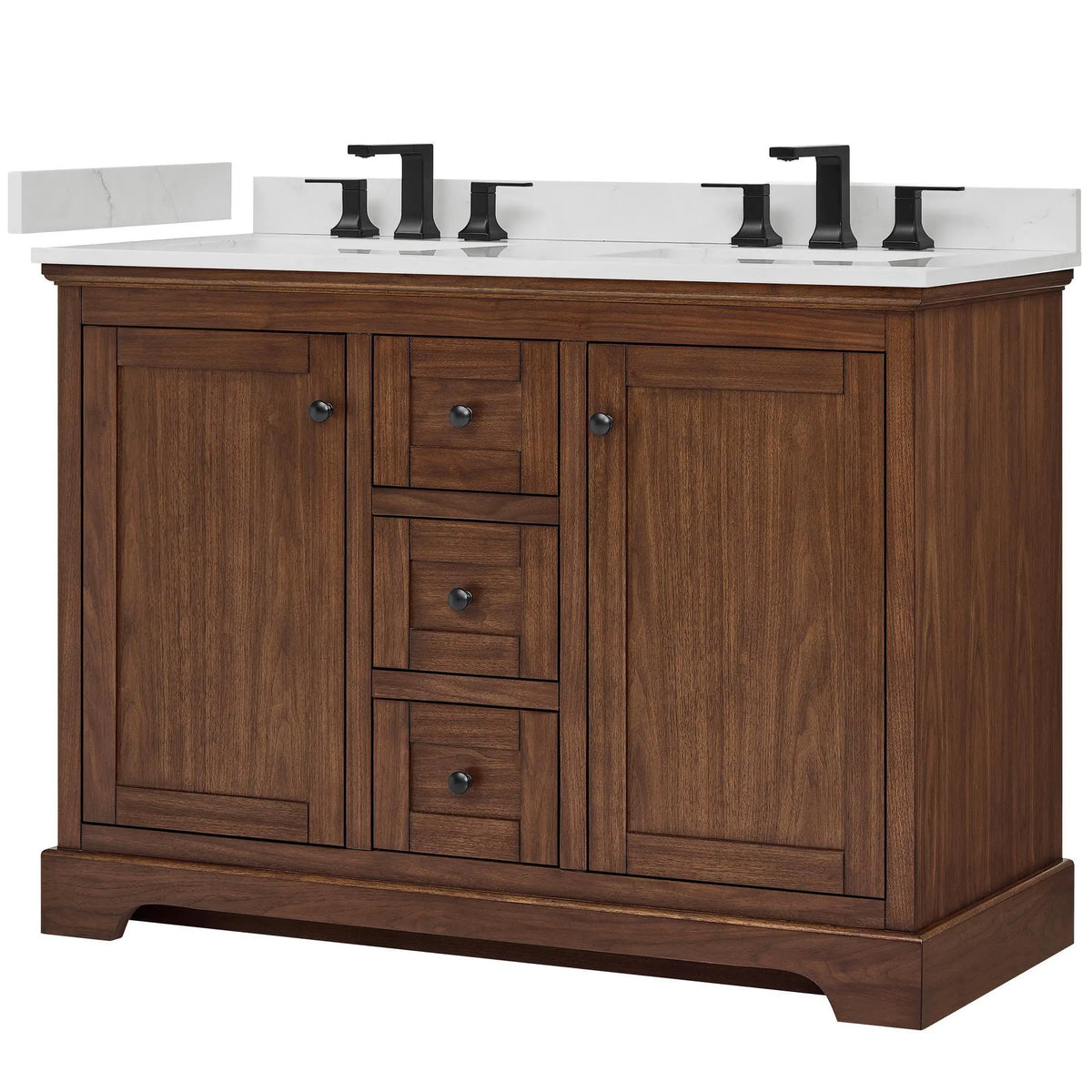48" Avery Double Bathroom Vanity Dark Walnut Matte Black Trim by wyndham View 40