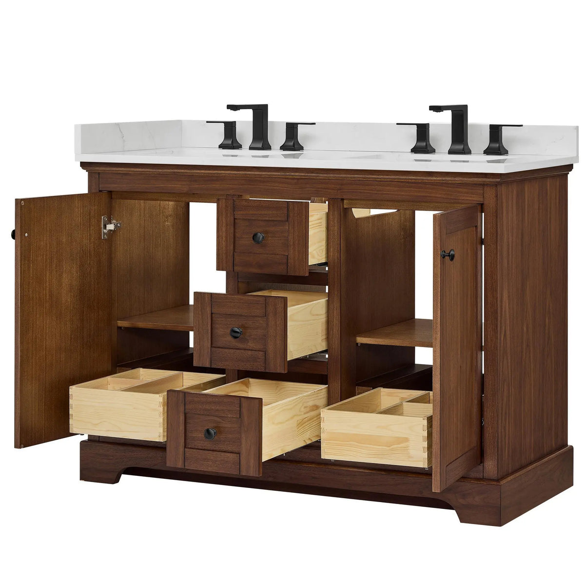 48" Avery Double Bathroom Vanity Dark Walnut Matte Black Trim by wyndham View 38