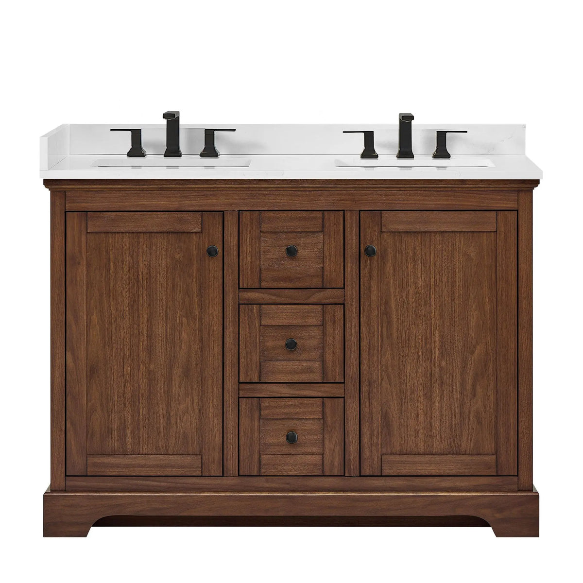 48" Avery Double Bathroom Vanity Dark Walnut Matte Black Trim by wyndham View 36