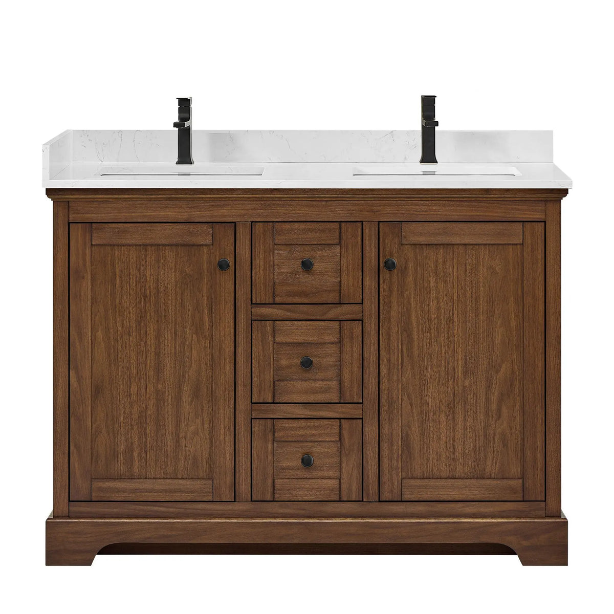 48" Avery Double Bathroom Vanity Dark Walnut Matte Black Trim by wyndham View 1