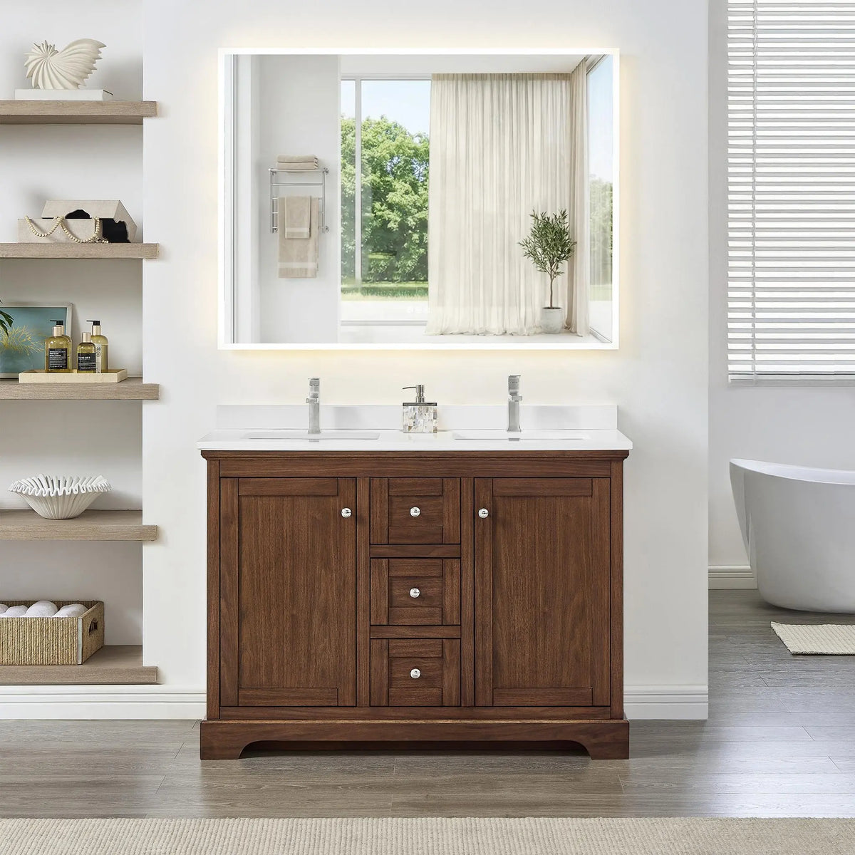 48" Avery Double Bathroom Vanity Dark Walnut Polished Chrome Trim by wyndham View 24