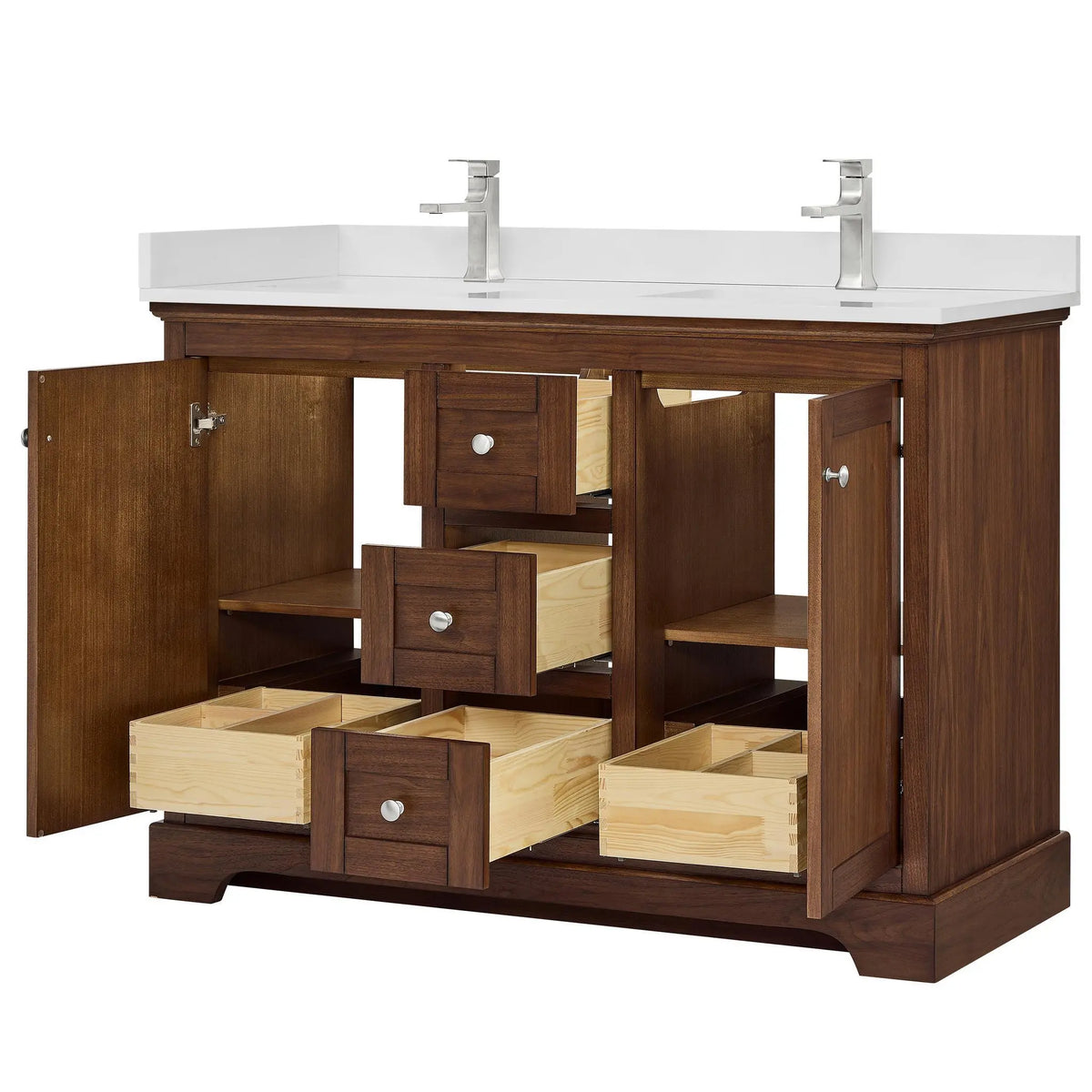 48" Avery Double Bathroom Vanity Dark Walnut Polished Chrome Trim by wyndham View 23