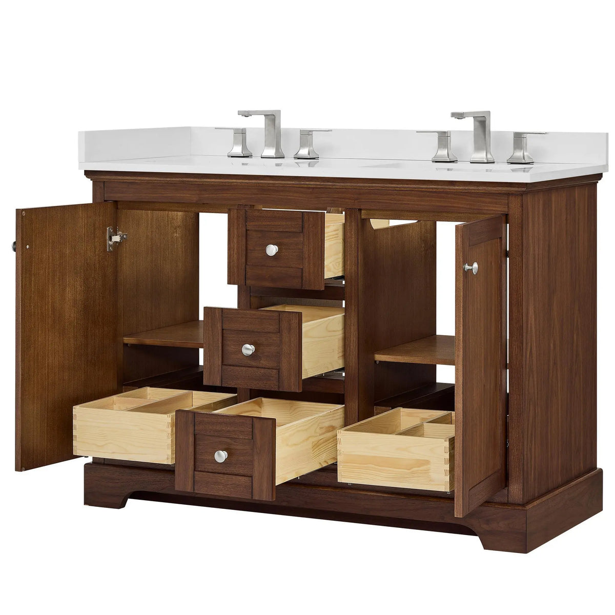 48" Avery Double Bathroom Vanity Dark Walnut Polished Chrome Trim by wyndham View 33