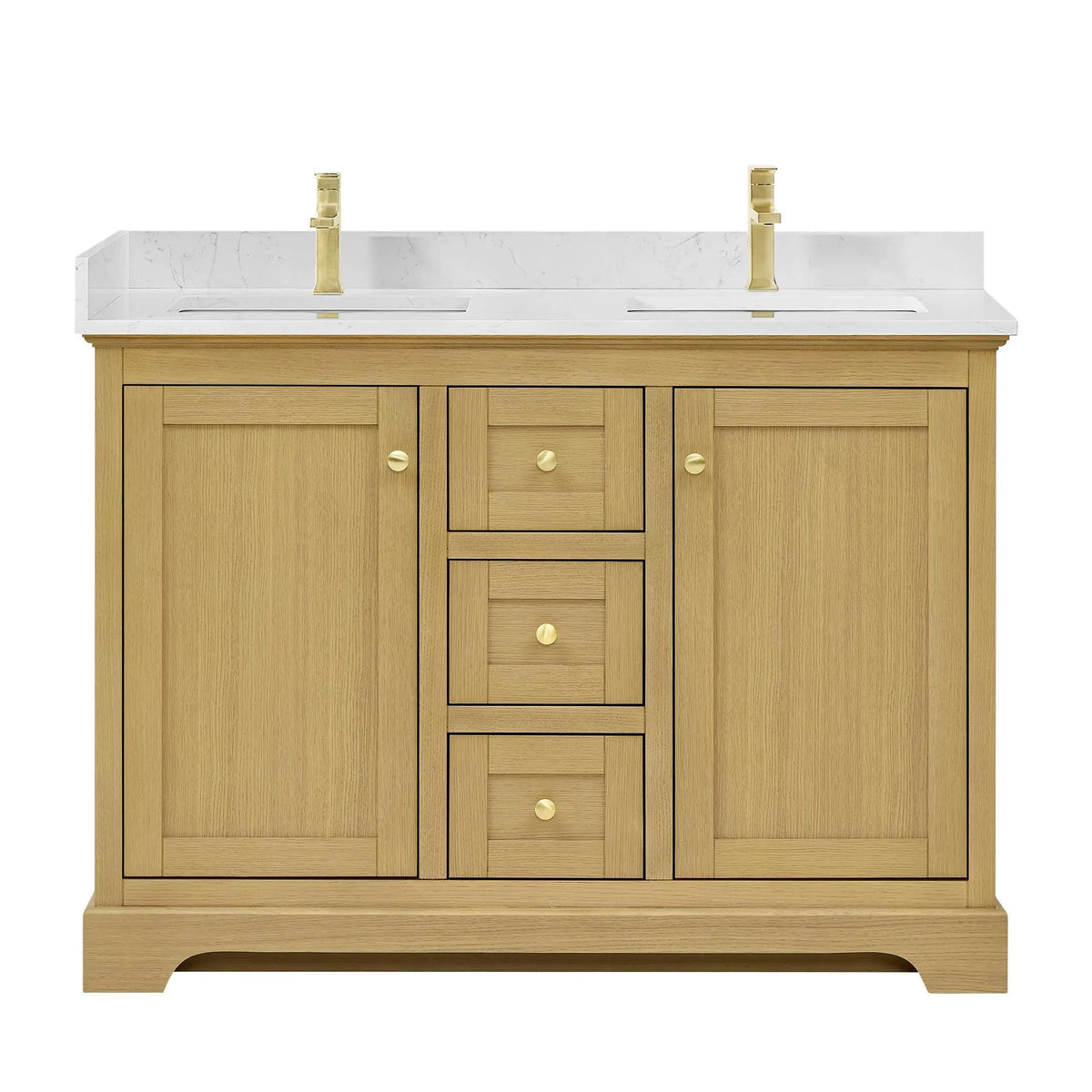 48" Avery Double Bathroom Vanity Honey Oak Brushed Gold Trim by wyndham View 1
