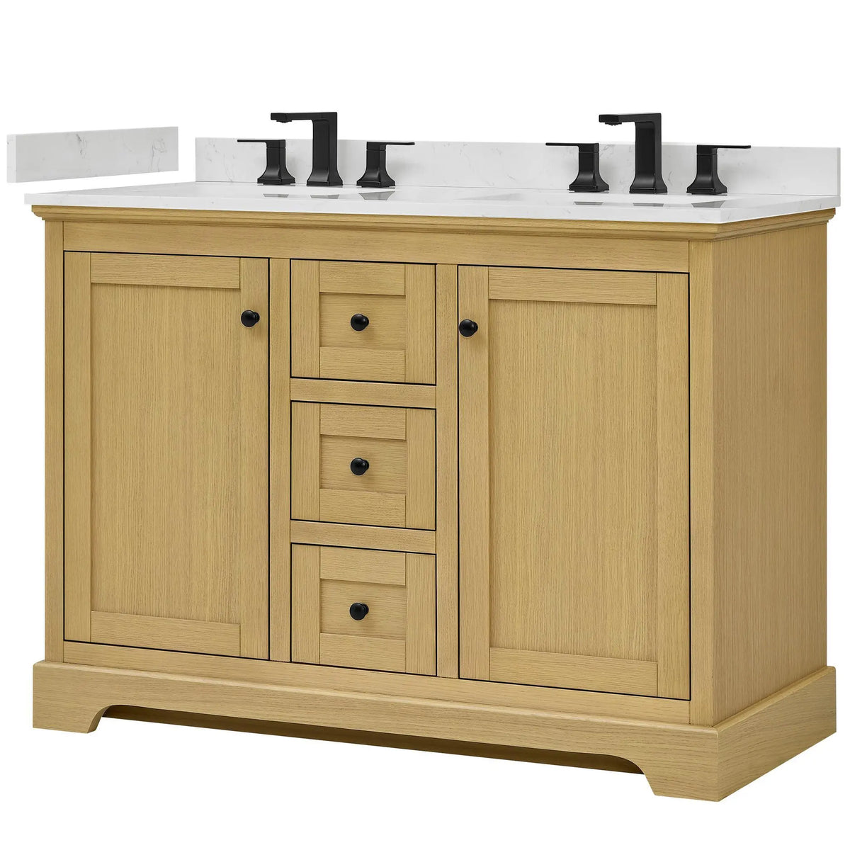 48" Avery Double Bathroom Vanity Honey Oak Matte Black Trim by wyndham View 10