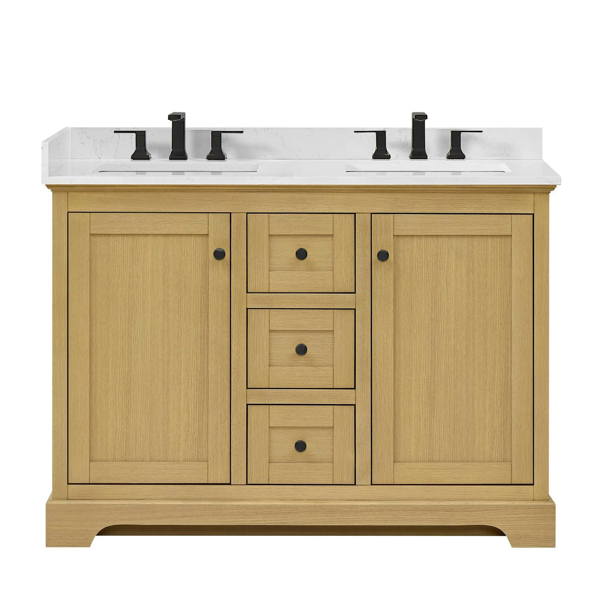 48" Avery Double Bathroom Vanity Honey Oak Matte Black Trim by wyndham View 6