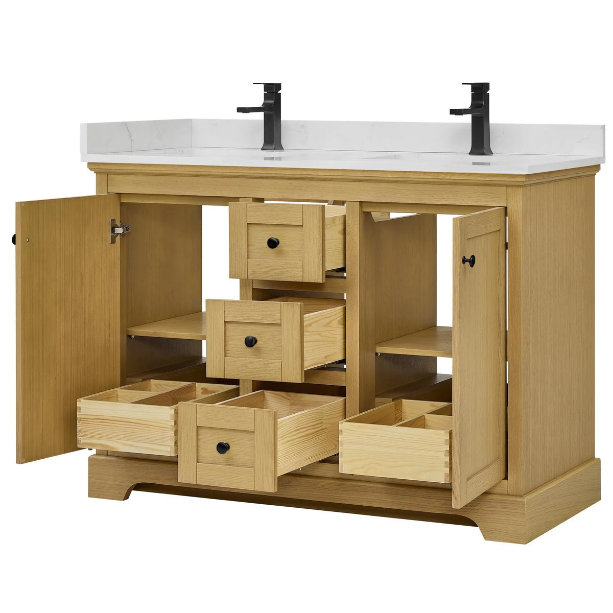 48" Avery Double Bathroom Vanity Honey Oak Matte Black Trim by wyndham View 13