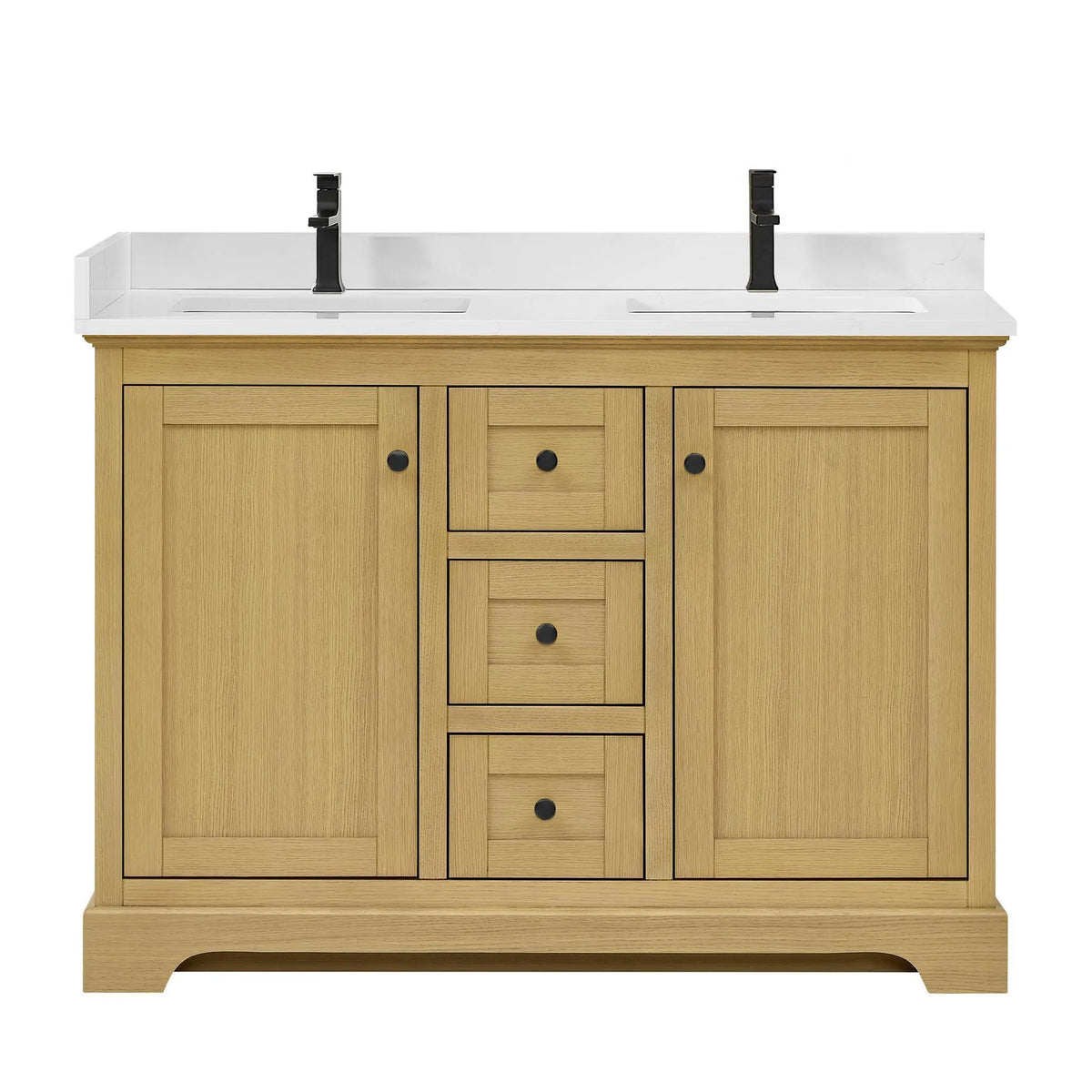 48" Avery Double Bathroom Vanity Honey Oak Matte Black Trim by wyndham View 11