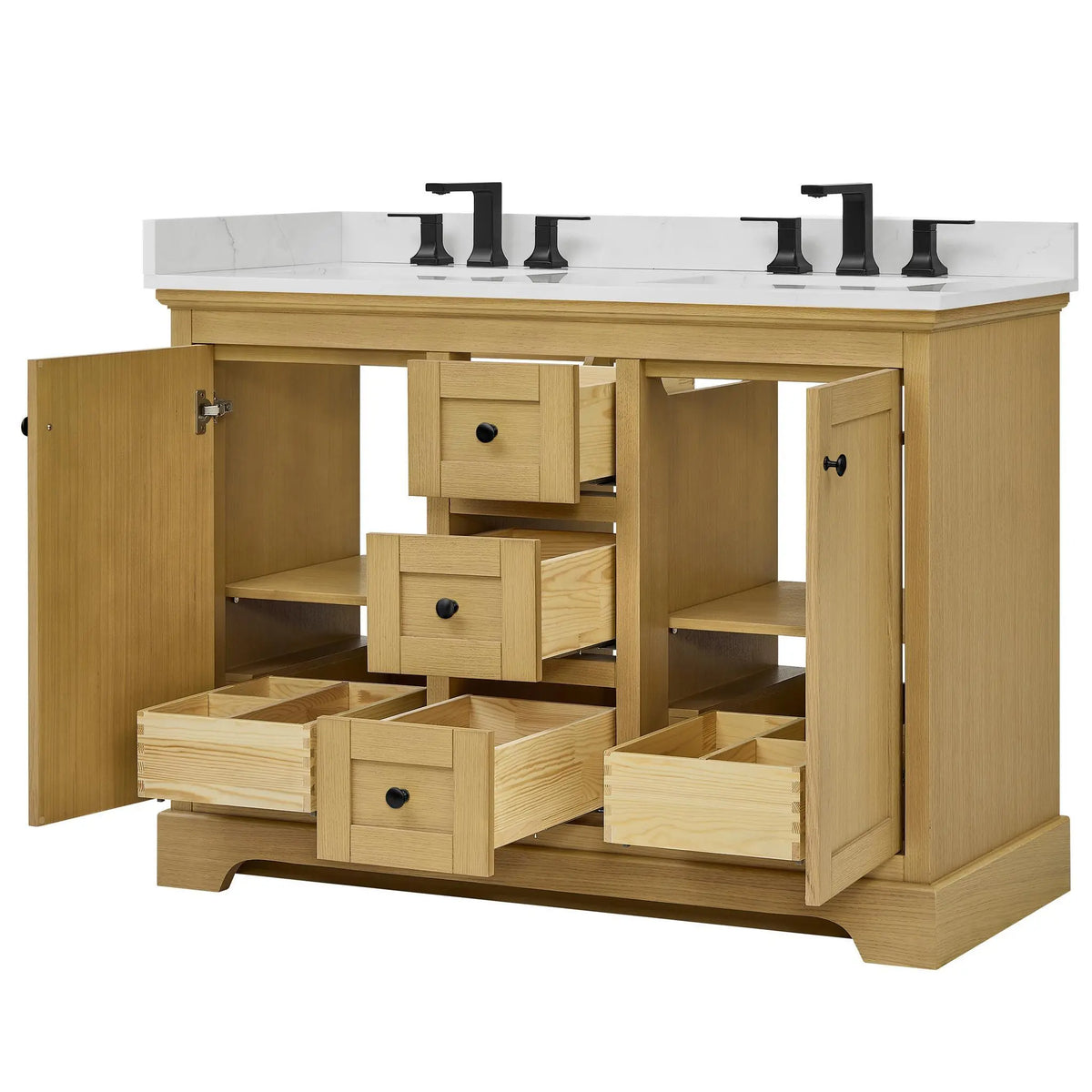 48" Avery Double Bathroom Vanity Honey Oak Matte Black Trim by wyndham View 18