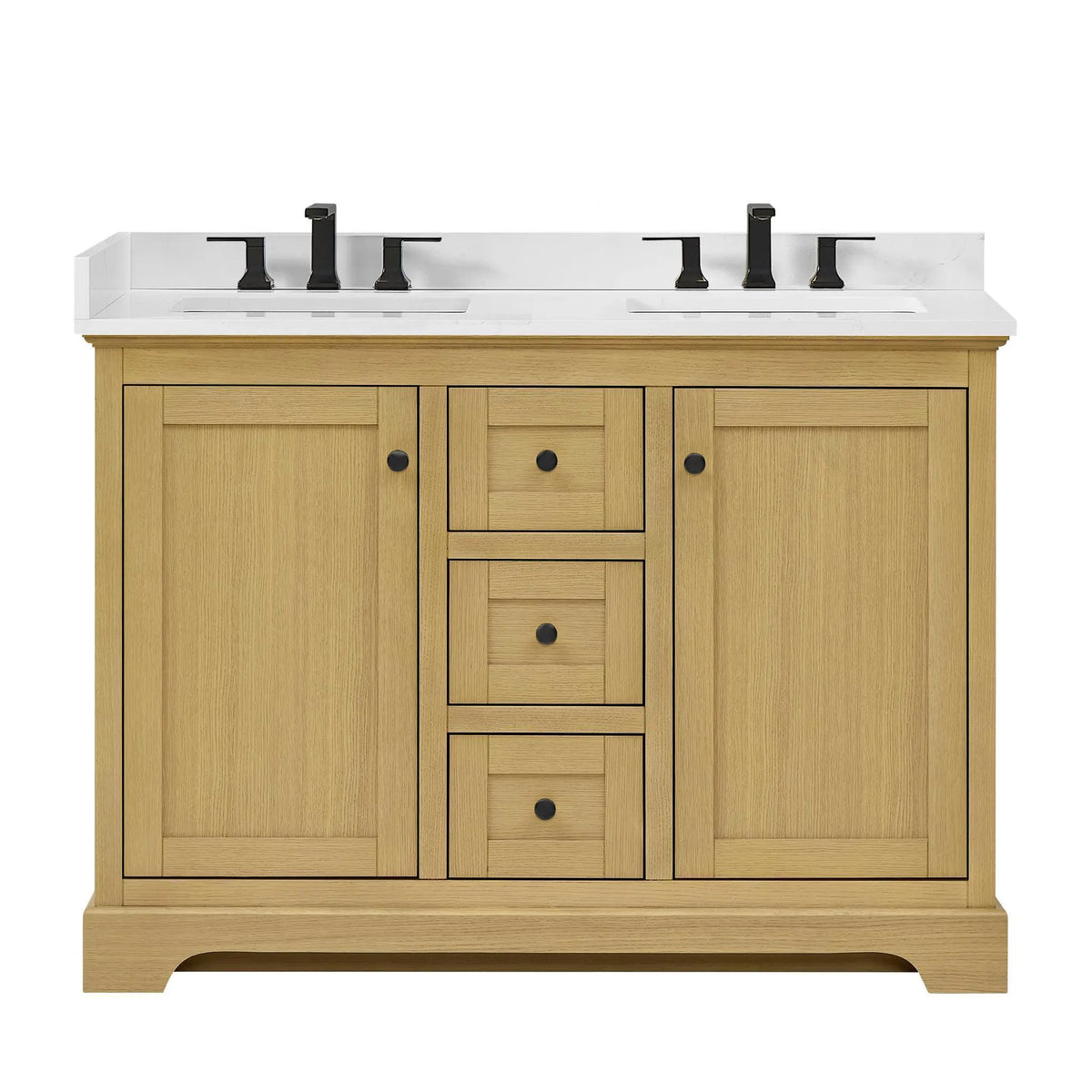 48" Avery Double Bathroom Vanity Honey Oak Matte Black Trim by wyndham View 16