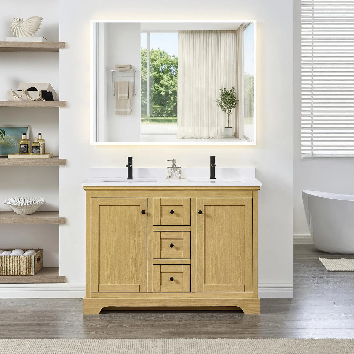 48" Avery Double Bathroom Vanity Honey Oak Matte Black Trim by wyndham View 24